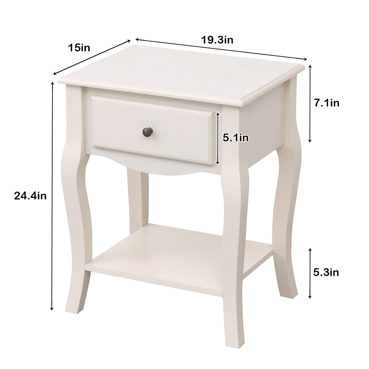 SogesHome Wooden Nightstand End Table with Drawer Sofa Side Table Bedside Lamp Table Accent Table for Living Room Bedroom, White