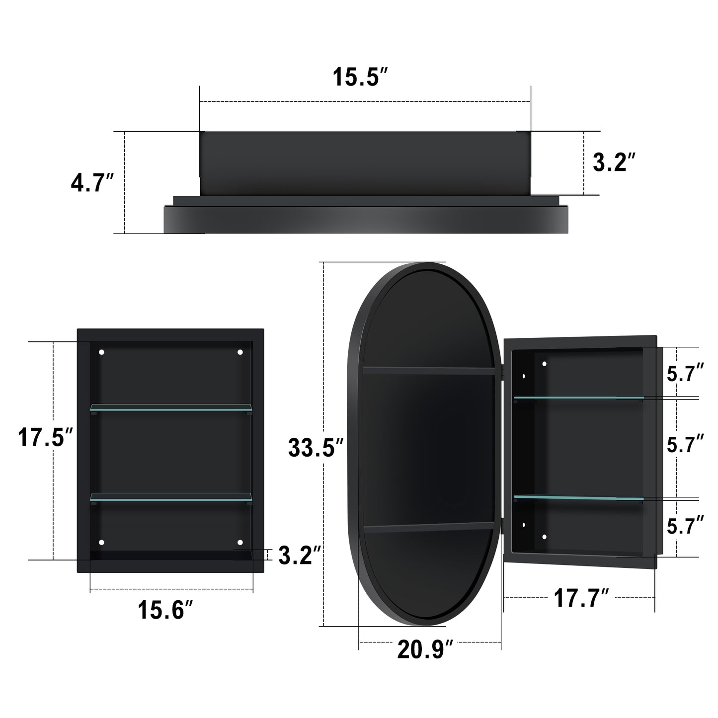 36"H x 24"W Medicine Cabinet with Arch Wall Mirror