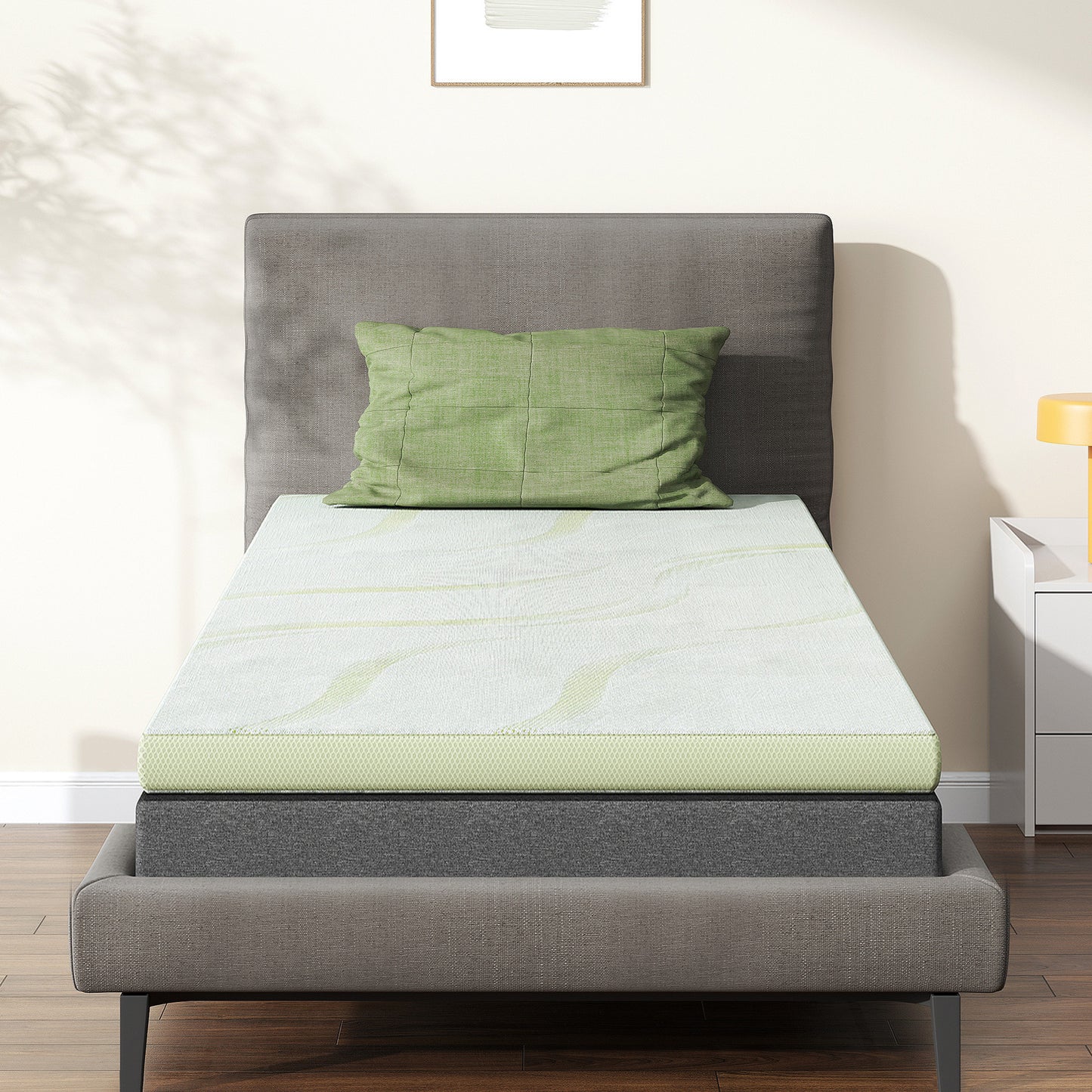 Aloe Vera Mattress, 1.6'' Memory Foam Mattress Topper, 25D PU Foam 1.6'' In Green With 3 Zone/Egg Base Shape, No Pillow