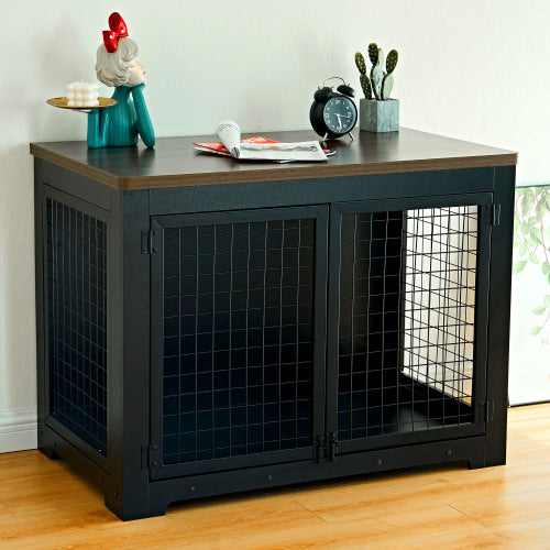 Soges Furniture style dog cage, wooden dog cage, double door dog cage, side cabinet dog cage, Dog crate