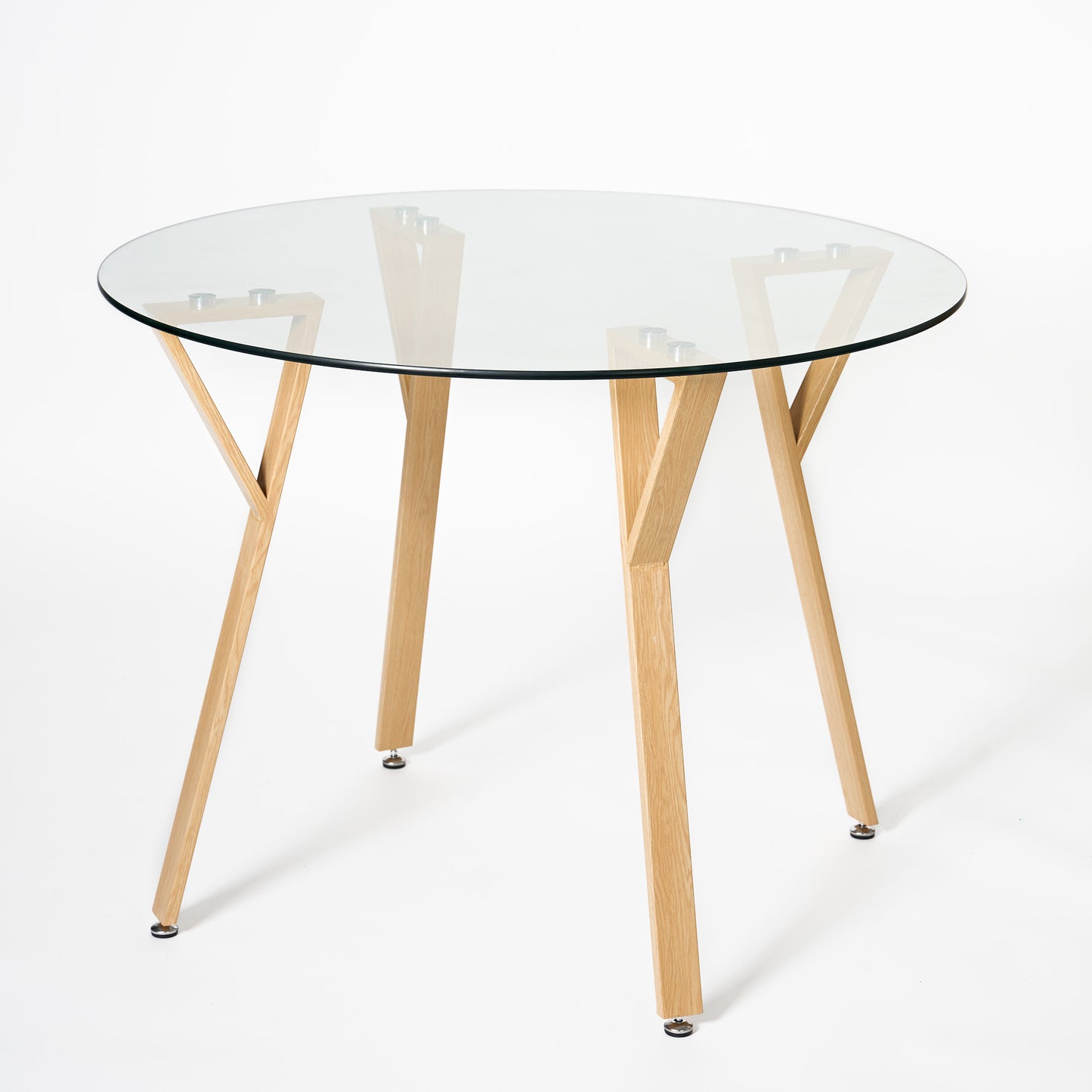 SogesPower φ39“ Tempered Glass Round Dining Table- Oak