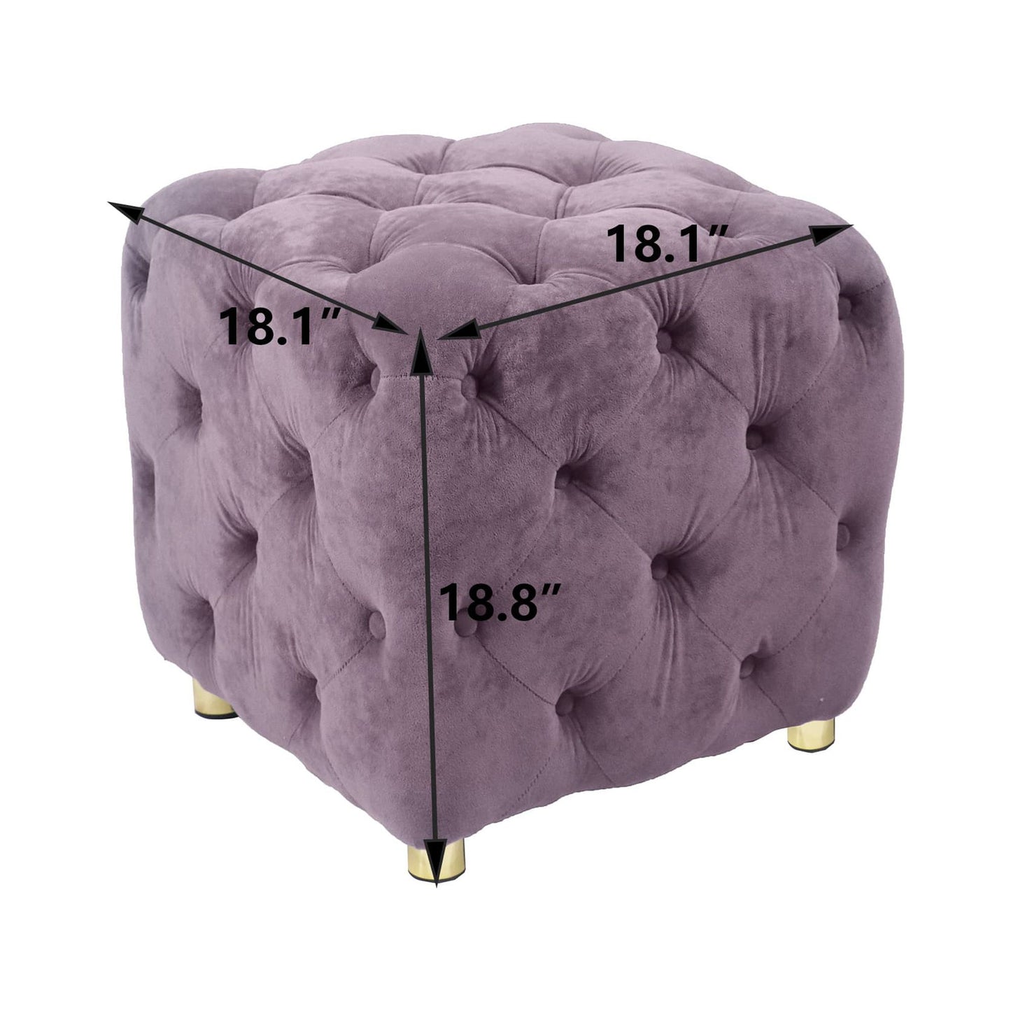 Modern Velvet Upholstered Square Ottoman, Exquisite Small Soft Foot Stool- Purple