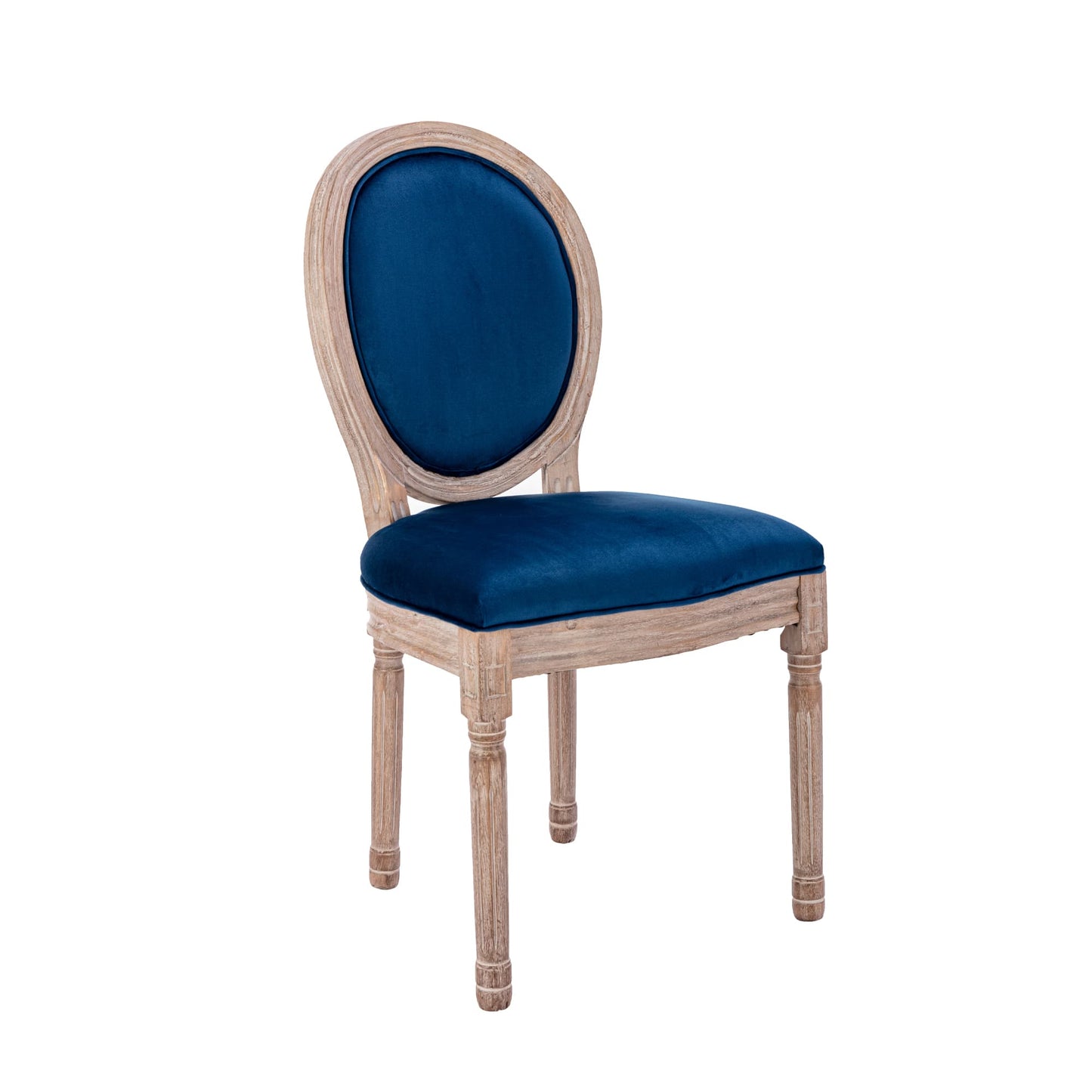 SogesPower Upholstered Fabrice French Dining Chair with rubber legs,Set of 2- Blue+Velvet