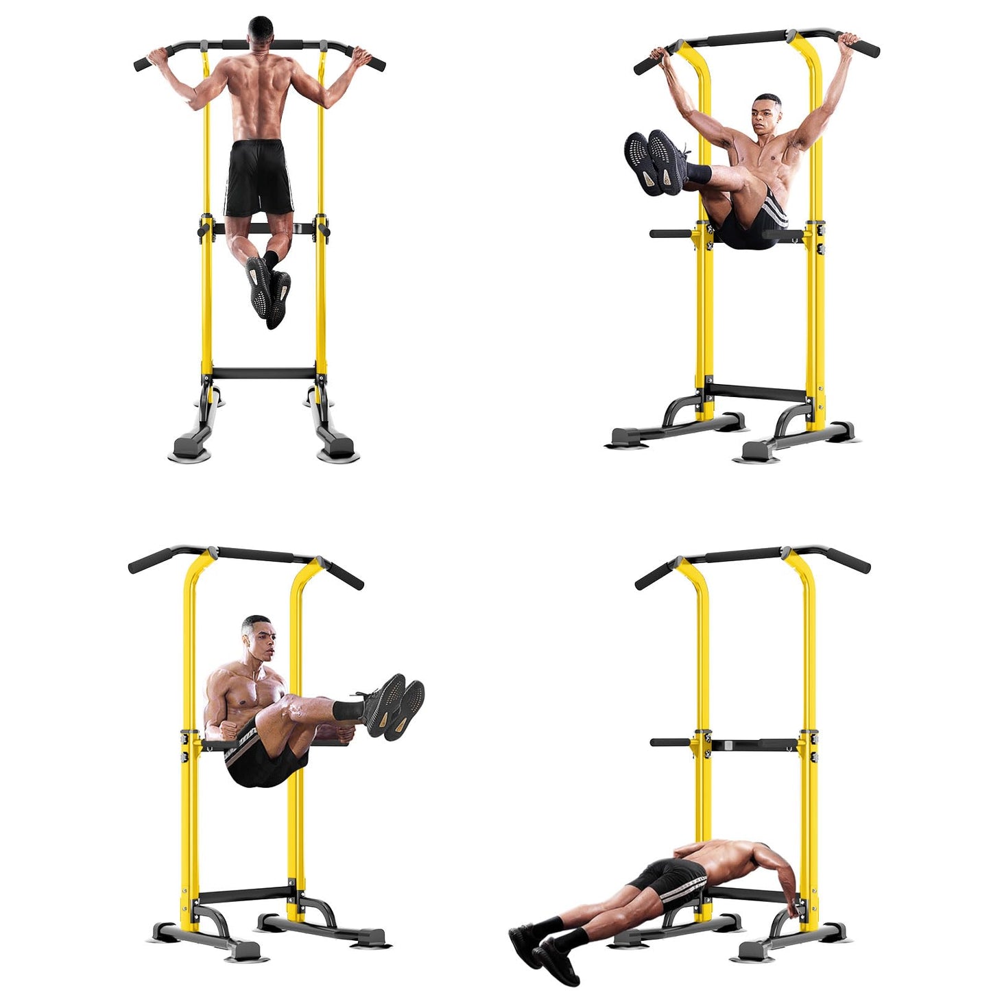 SogesHome Power Tower Pull Up Bar and Dip Station Adjustable Height Dip Stand Multi-Functional Strength Training Fitness Workout Station, Yellow