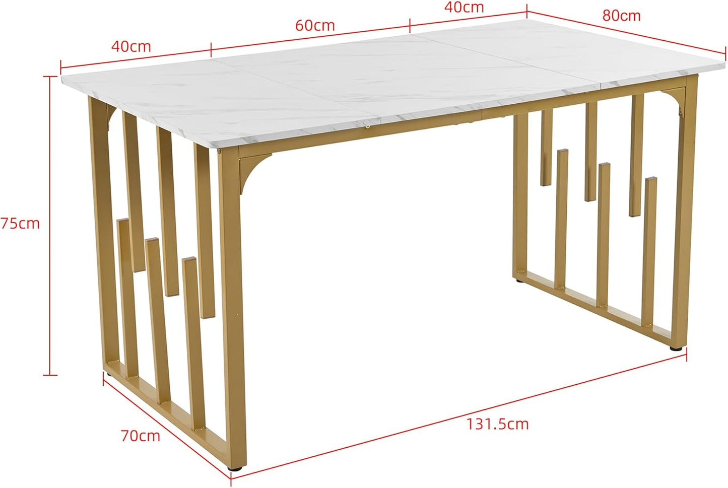 Dining Room Table, Kitchen Table, Modern Marble Pattern, MDF Metal Frame, Table for Living Room, Dining Room, 140 x 80 x 75 cm