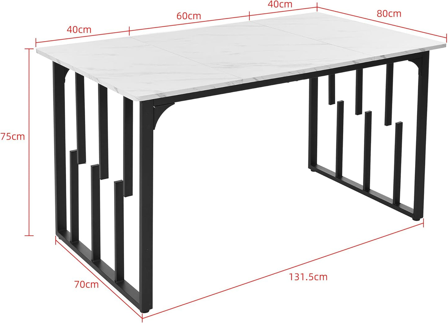 Dining Room Table, Kitchen Table, Modern Marble Pattern, MDF Metal Frame, Table for Living Room, Dining Room, 140 x 80 x 75 cm