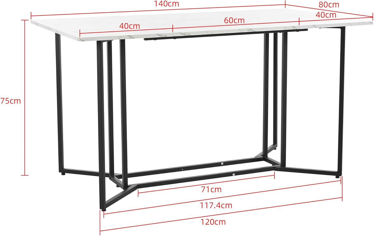 Dining Room Table, Kitchen Table, Modern Marble Pattern, MDF Metal Frame, Table for Living Room, Dining Room, 140 x 80 x 75 cm