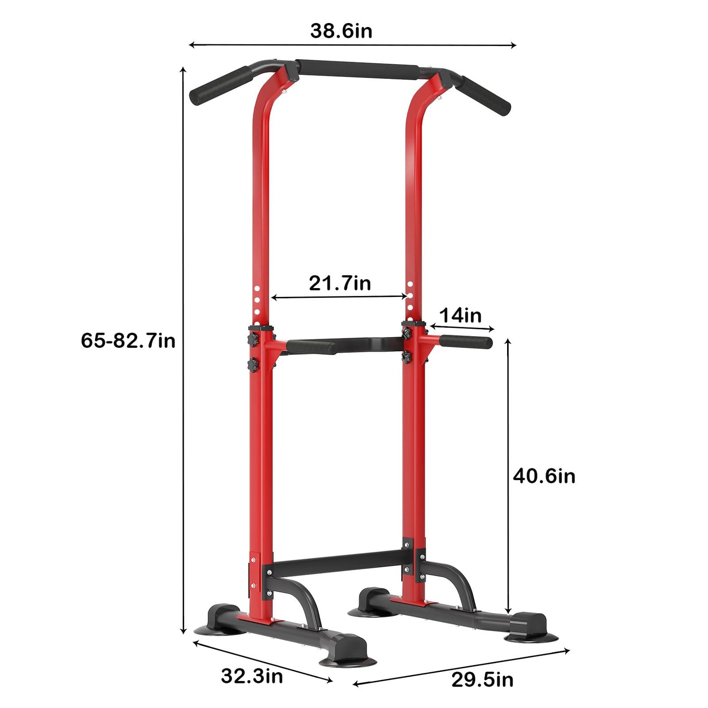 SogesHome Power Tower Pull Up Bar and Dip Station Adjustable Height Dip Stand Multi-Functional Strength Training Fitness Workout Station, Red