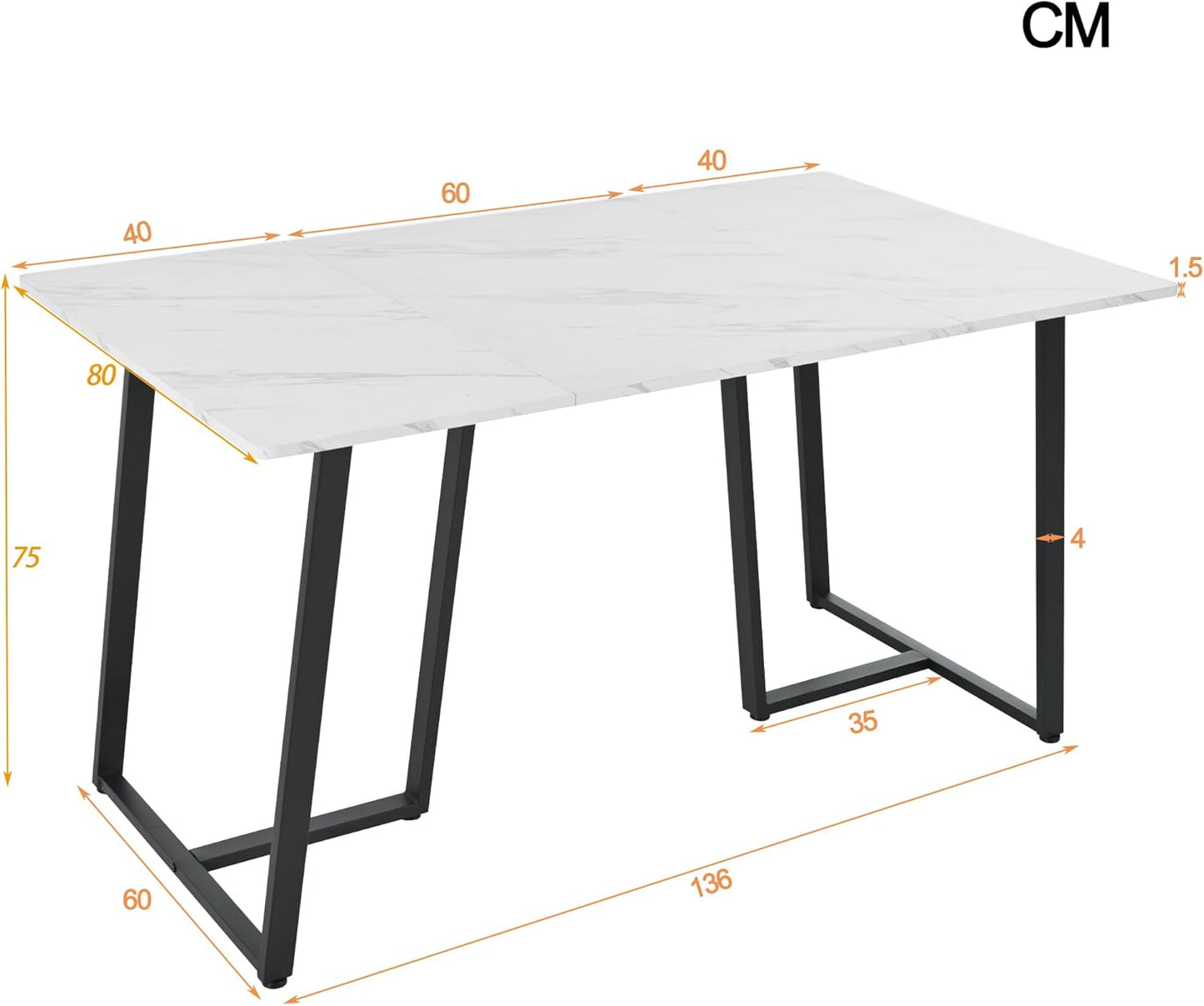 Dining Room Table, Kitchen Table, Modern Marble Pattern, MDF Metal Frame, Table for Living Room, Dining Room, 140 x 80 x 75 cm