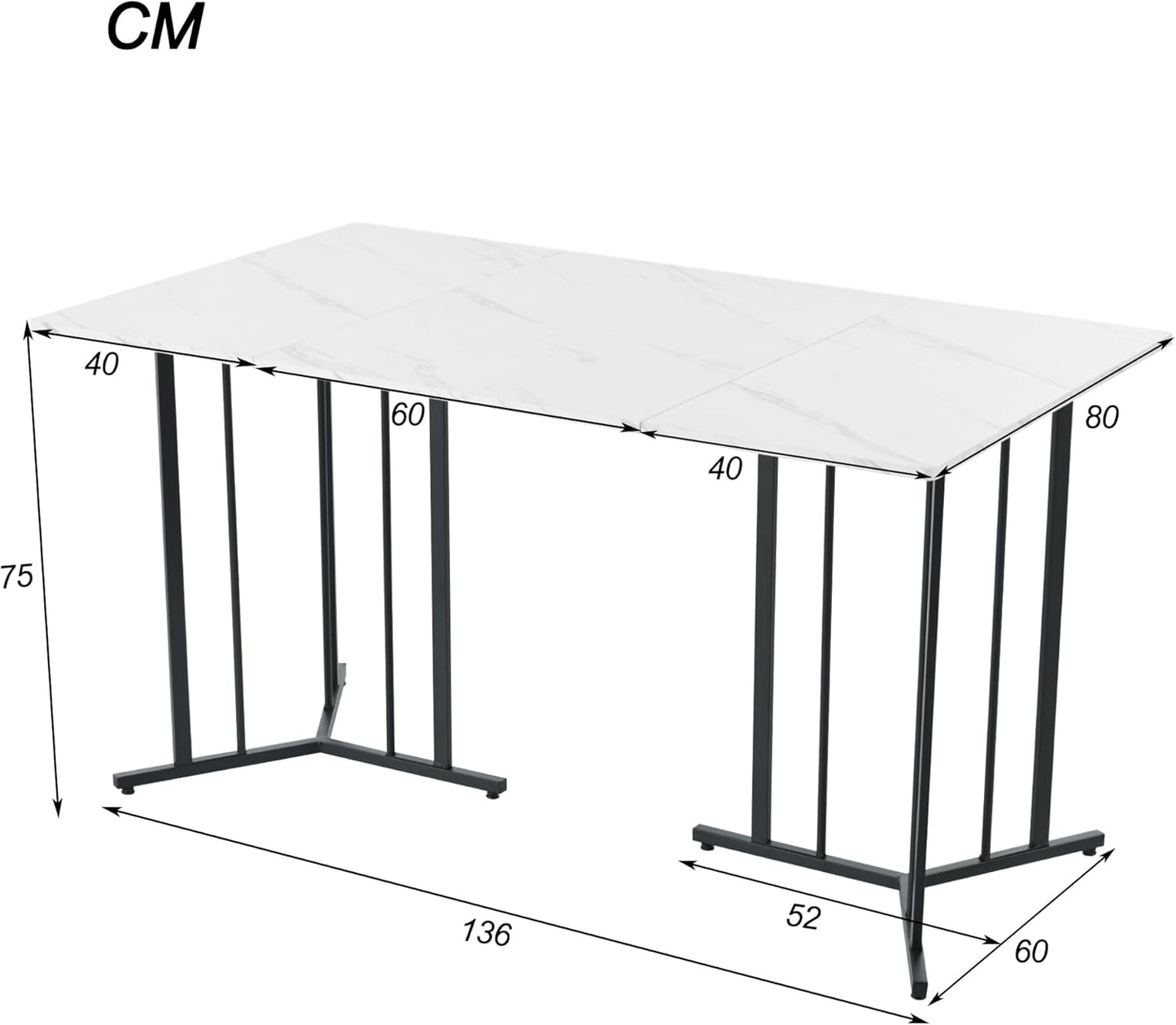 Dining Room Table, Kitchen Table, Modern Marble Pattern, MDF Metal Frame, Table for Living Room, Dining Room, 140 x 80 x 75 cm