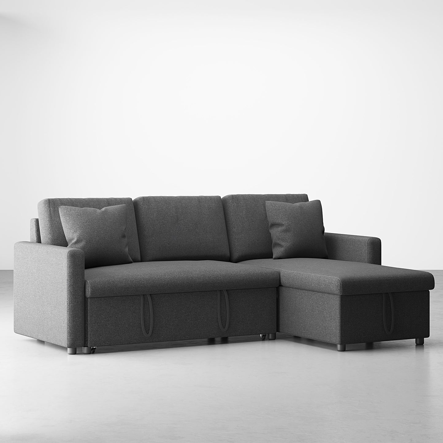 SogesPower 85" Sofa Set with Storage Chaise, Linen Fabric 3 Seater Couch, Dark Gray