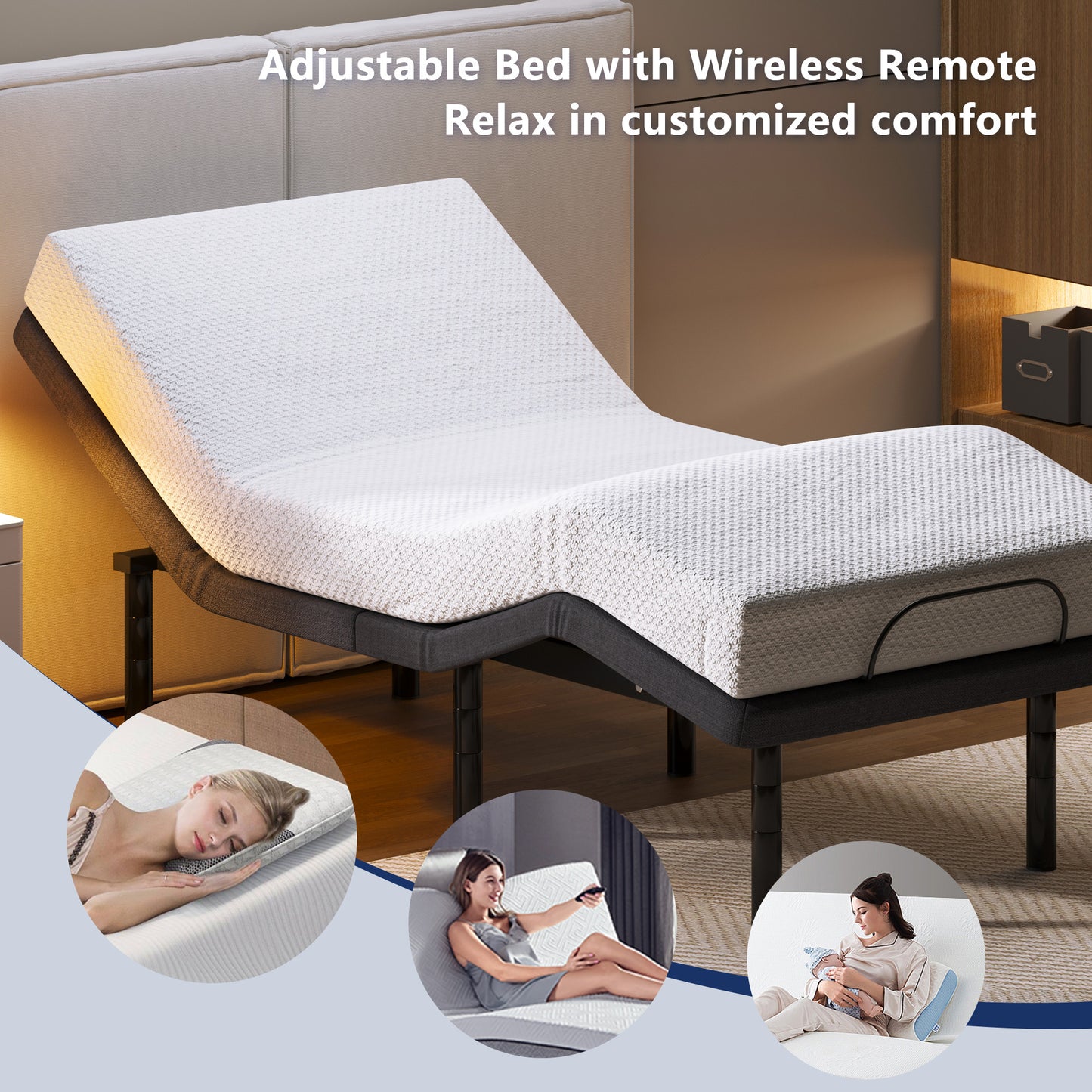 SogesPower Twin Size Adjustable Bed Base: Massage,USB Ports, Nightlight & More