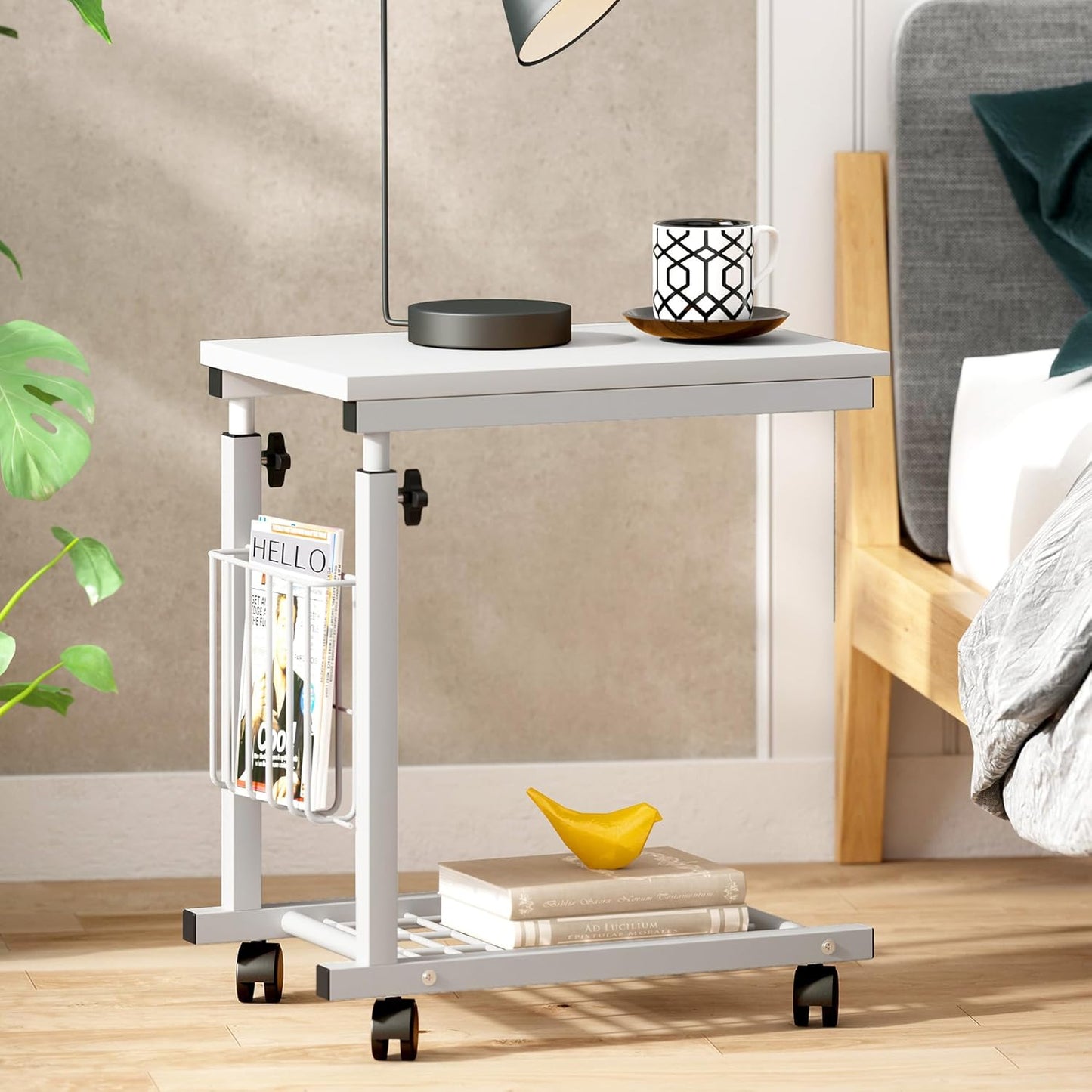 Laptop Table, Side Table, Height Adjustable Table with Wheels, 48 cm x 30 cm, PC Table, Notebook, Sofa Table, Side Table for Coffee/Snack/Storage, Side Table for Home