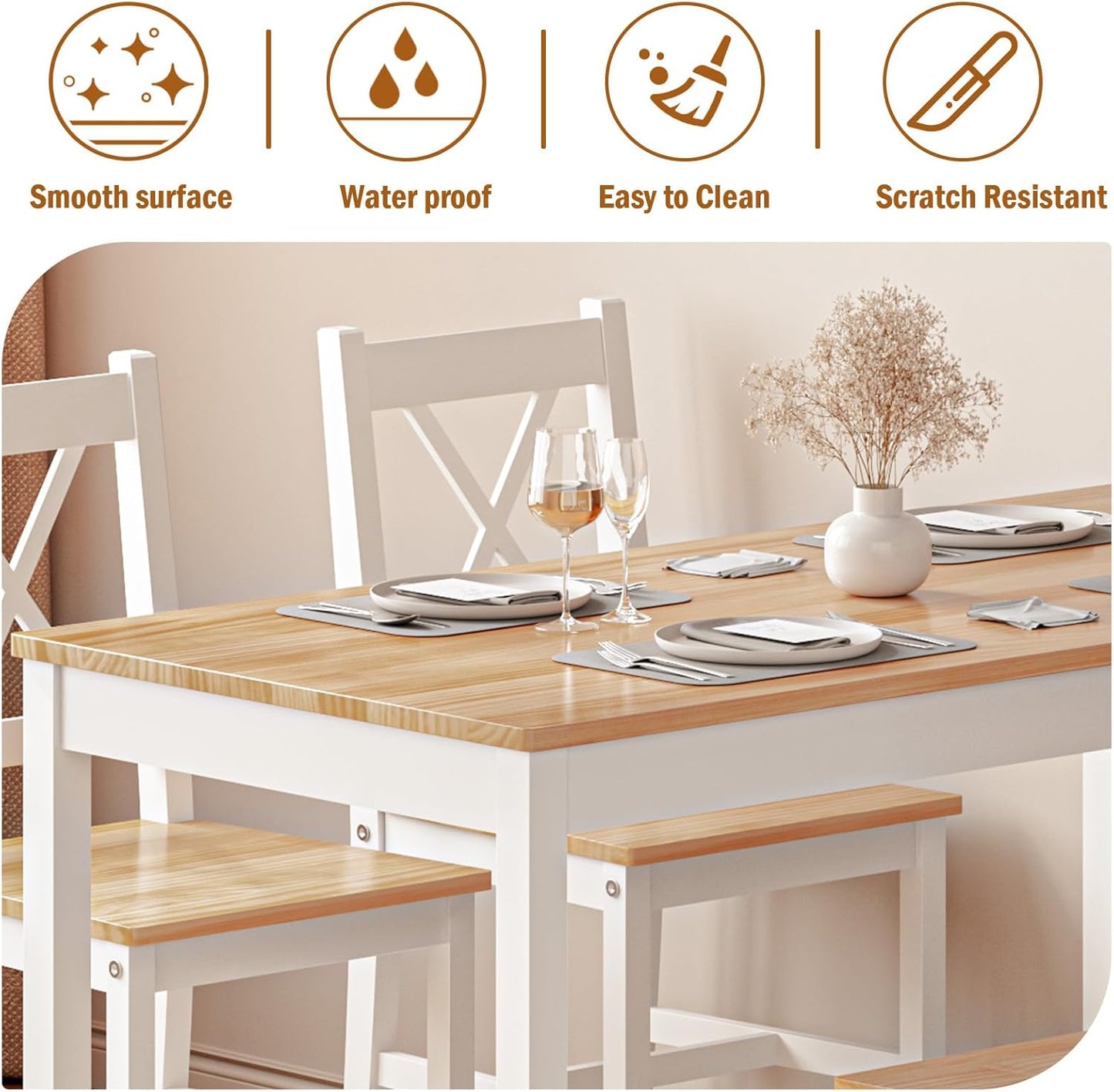 Dining Set Dining Room Furniture Set Dining Table with 4 Chairs Made of Wood Materials MDF Simple Design for Dining Room