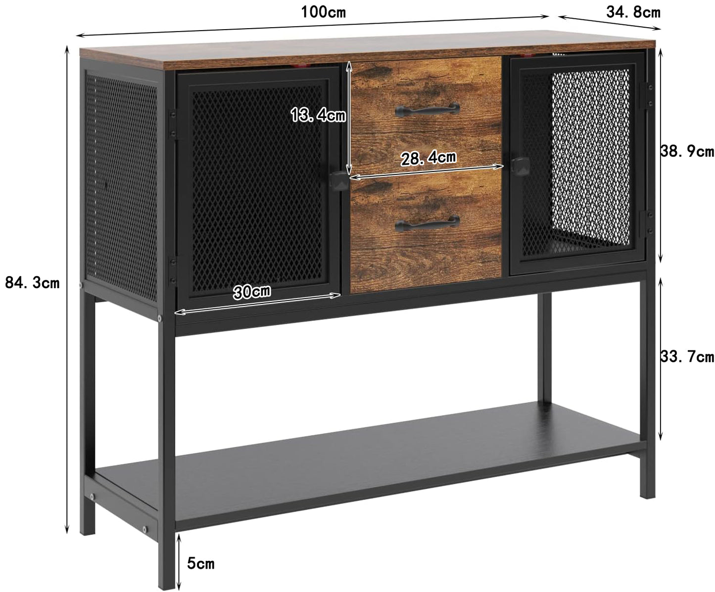 Buffets Kitchen Cabinet Side Cabinet Sideboard Console Table Storage Cabinet with 2 Metal Mesh Doors 2 Drawers