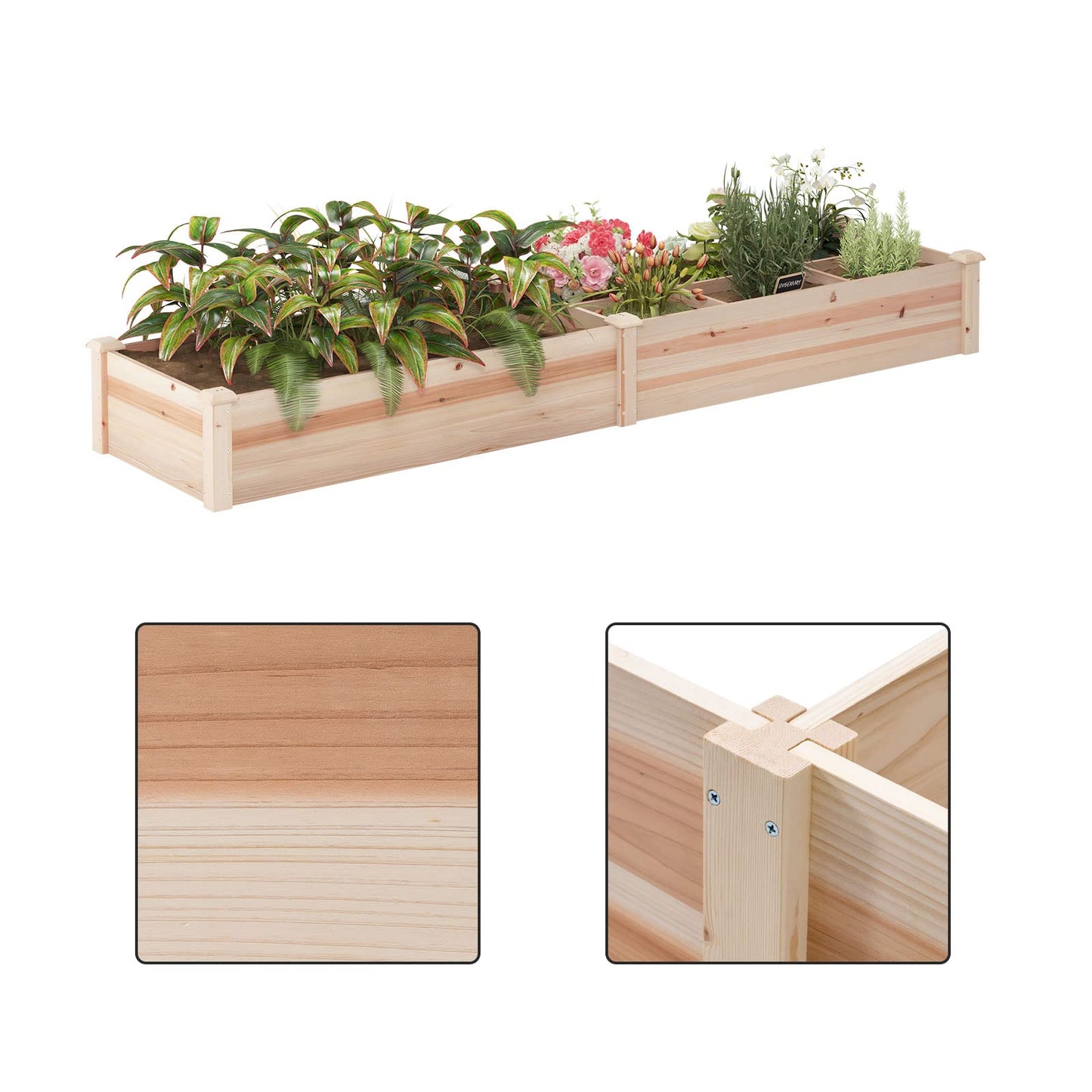 SogesHome Outdoor Wooden Plant Raised Bed, Garden Plant Grow Kit 91.5"x 24"x 10.4" , Elevated Planter Box with Divider Wood Planting Bed for Vegetables, Flowers, Herb