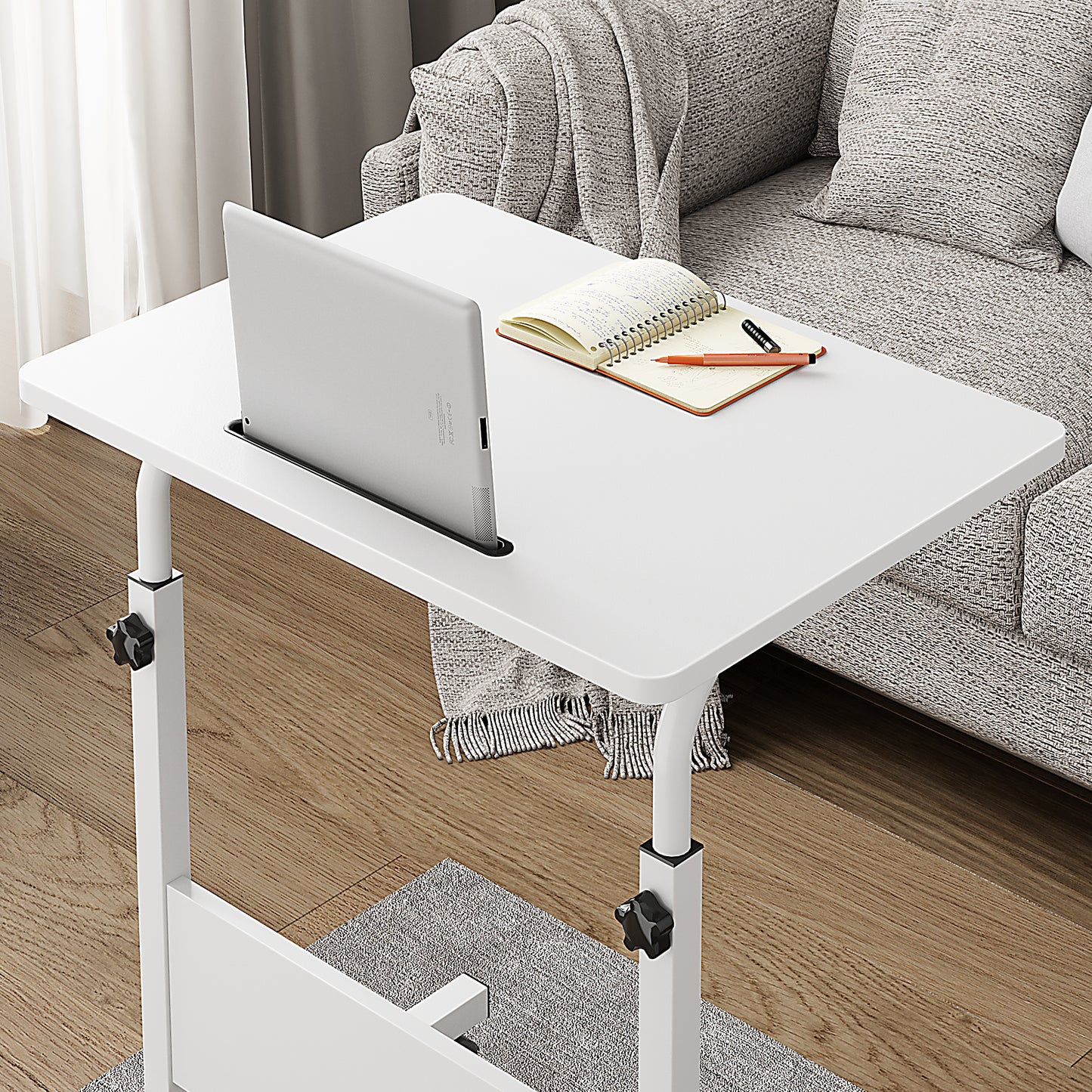 SogesPower Standing Computer Desk with Wheels, Removable Side Desk with Adjustable Height- White