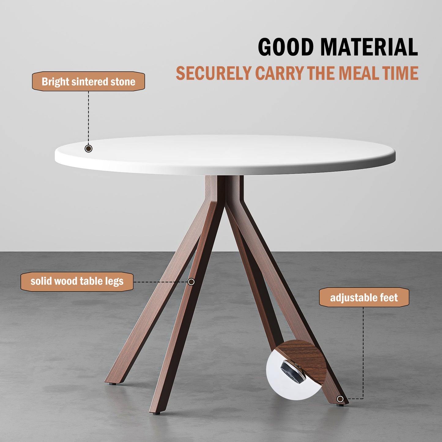 Soges Wood Round Dining Table for Kitchen Dining Room, 39.4inch Modern Dining Table with Metal Legs, Walnut