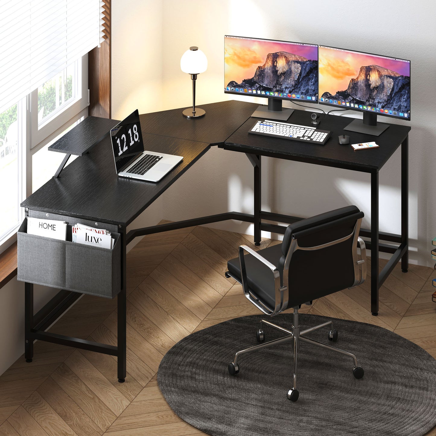 SogesPower 29.5" L-Shaped Computer Desk, Home Office Desk for Corner- Black