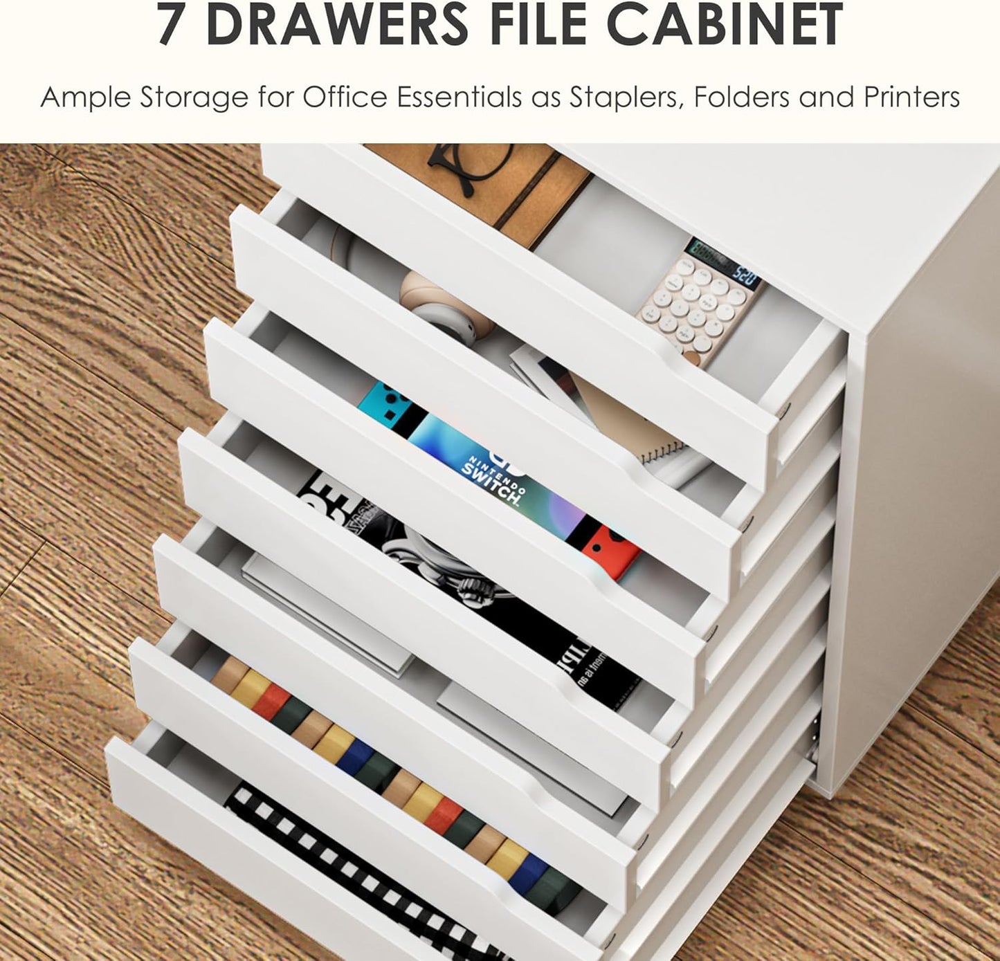 Filing Cabinet Rolling Container Office Cabinet Storage Cabinet Made of Wood on Wheels with Drawers for A4, Legal, Letter Format for Office and Home