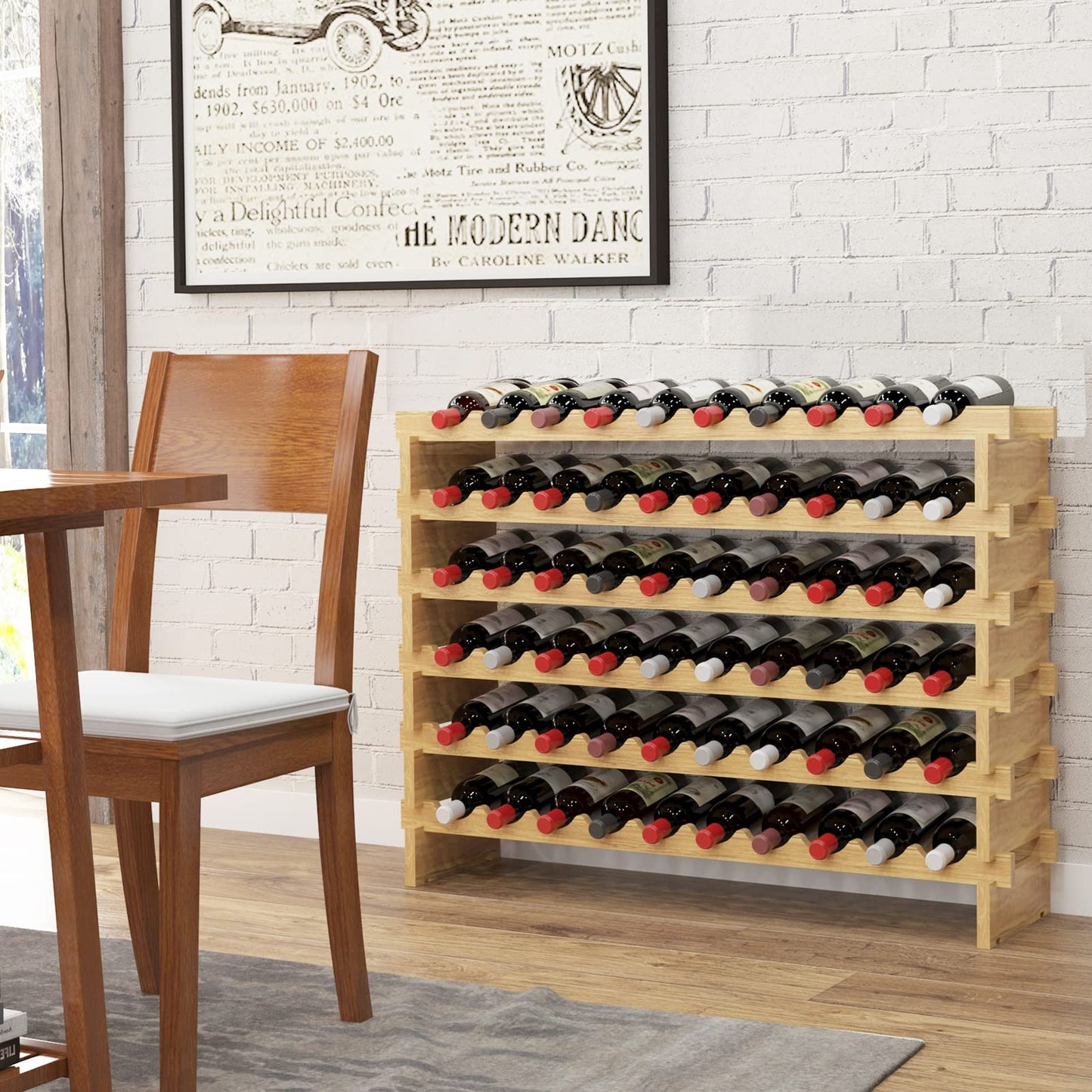 SogesHome Wine Rack Wood Storage Rack Stand, 60 Bottles Holder, 6 Tier Stack-able Wine Storage Organizer Free Standing