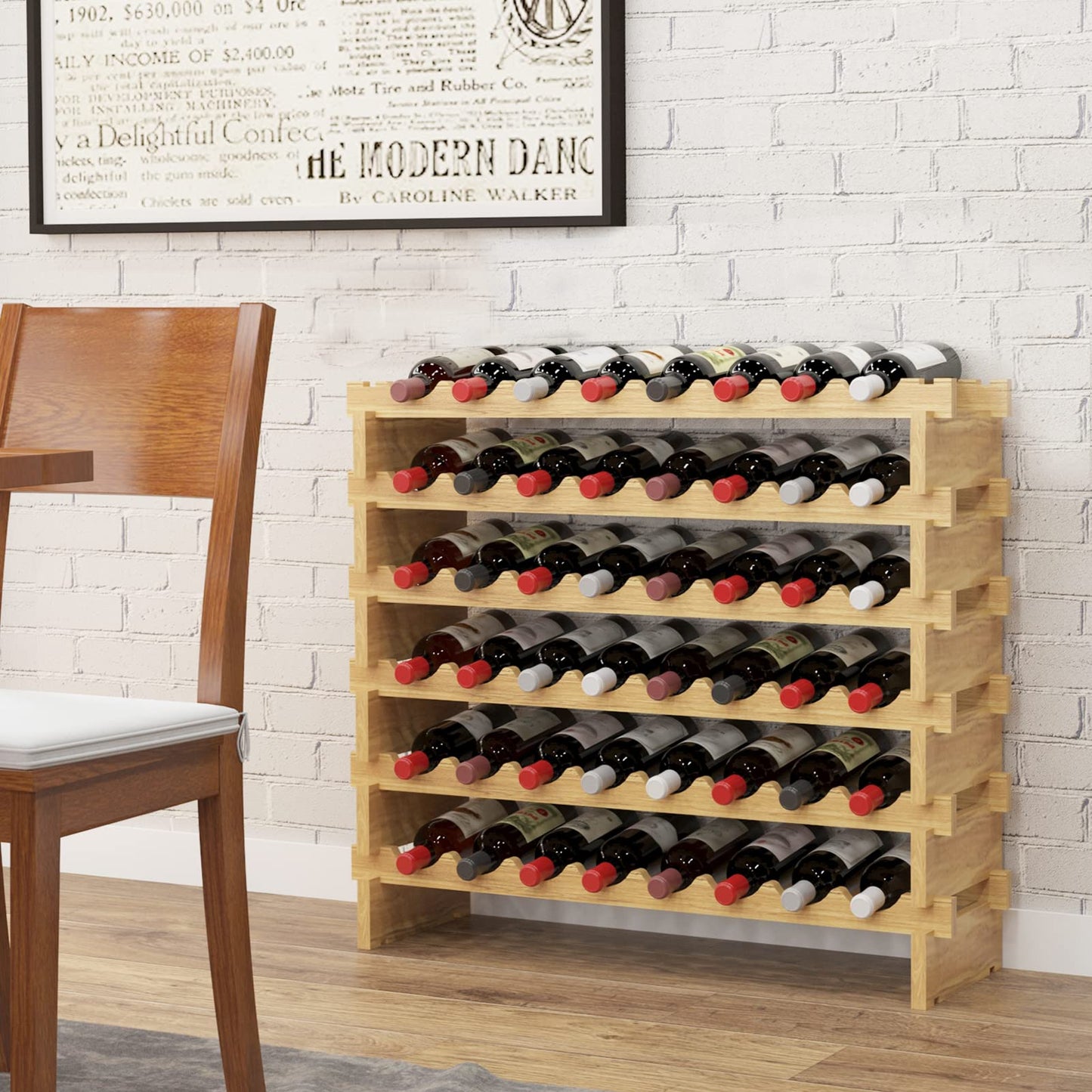 SogesHome Wine Rack Wood Storage Rack Stand, 48 Bottles Holder, 6 Tier Stackable Wine Storage Organizer Free Standing, Natural Color