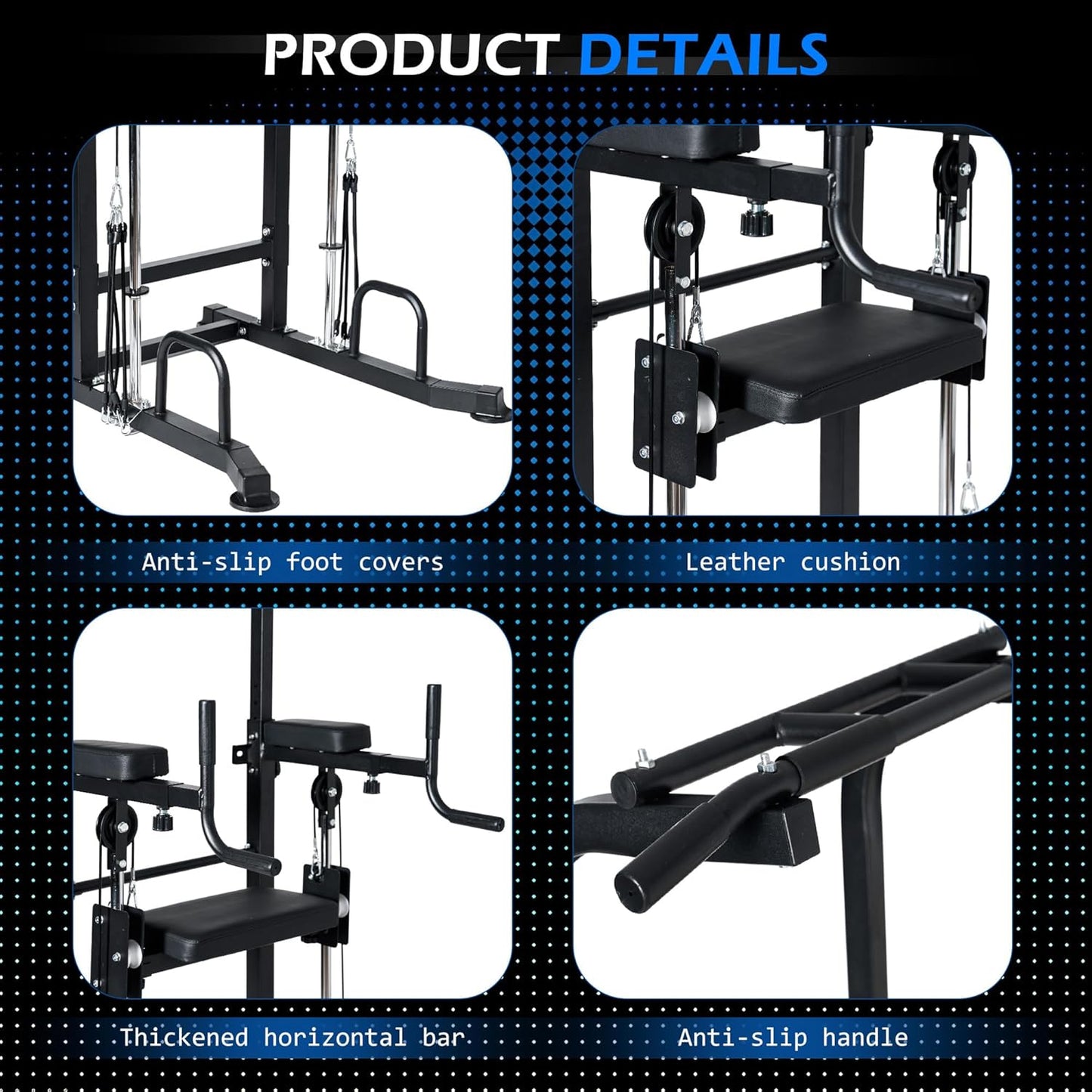 Dip Station Power Tower Pull-Up Bar with Armrest Backrest and Exercise Aid for Home Strength Training, 10 Levels, Height Adjustable, Capacity 200 kg