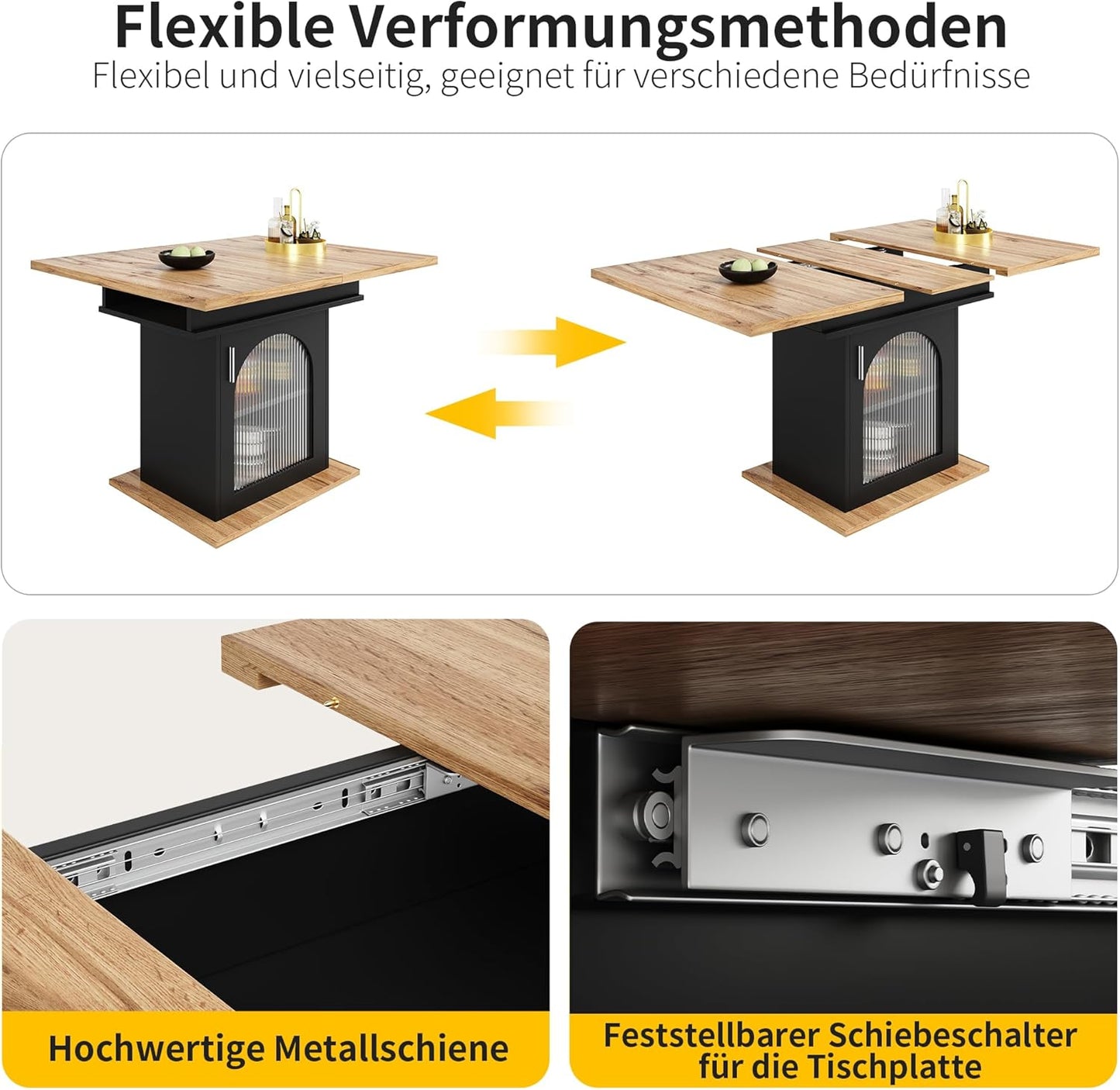 Dining Table, Telescopic Dining Table with Shelf, Space-Saving Kitchen Table, Dining Table with Three Shelves, Extendable Dining Table for Kitchen and Living Room, 140 x 80 cm