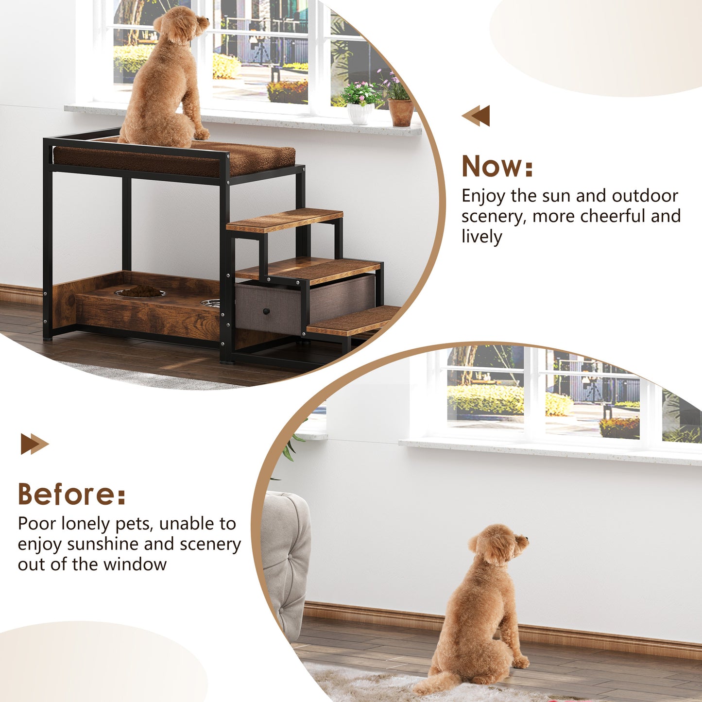 Soges Modern Design Pet Dog Window Steps, Wooden Pet Furniture, Can be Disassembled and Washed Sponge Mat, Small and Medium-Sized Pet Dog Use