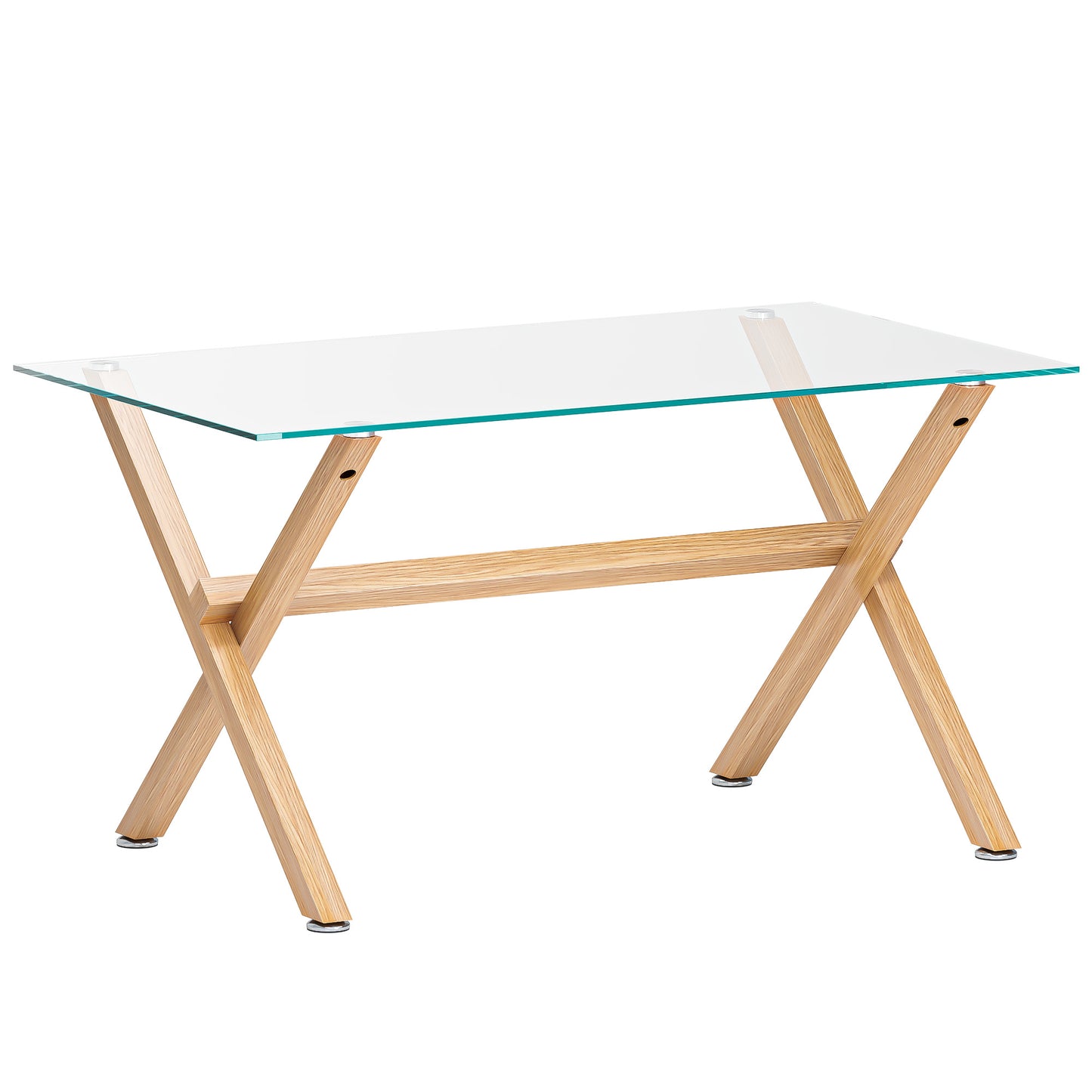 SogesPower Modern Clear Tempered Glass Dining Table with Metal Legs