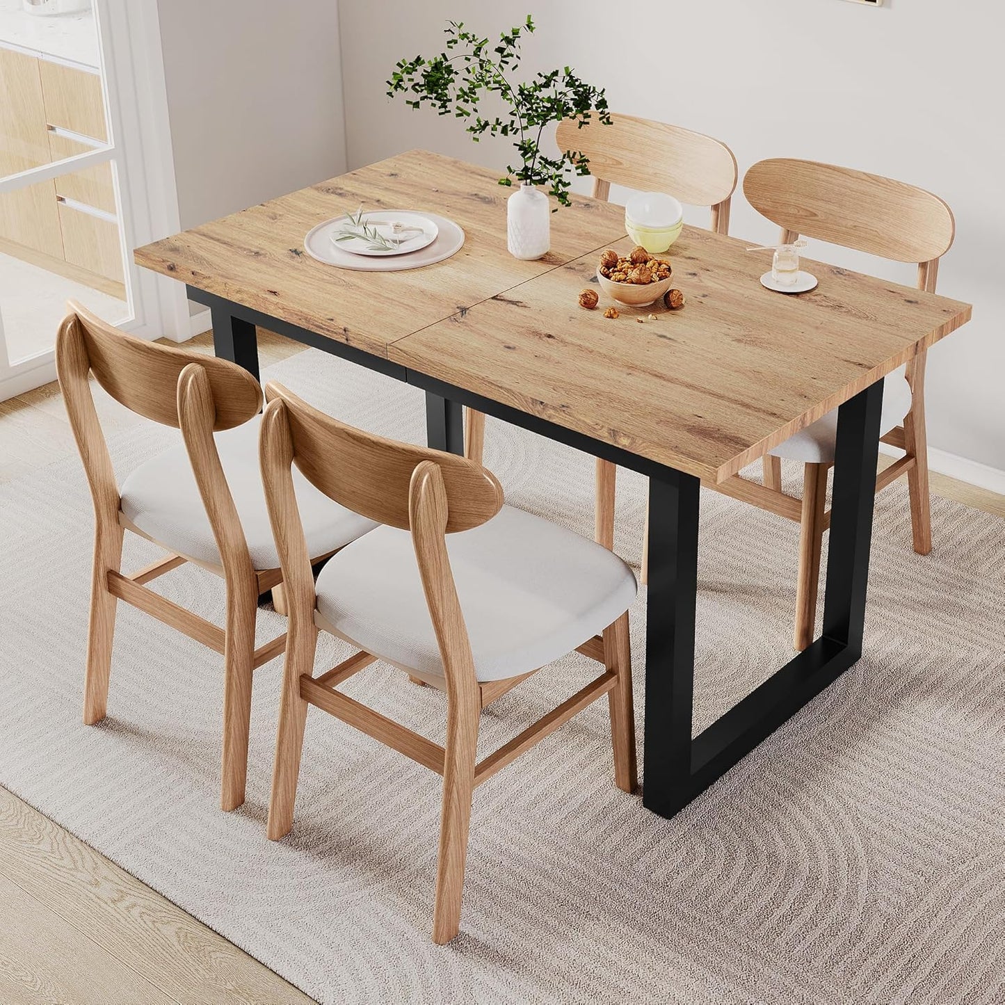 Extendable Dining Room Table, Expandable Dining Table, 140 cm to 180 cm, Large Rectangular Space-Saving Table for 4-6 People, for Dining Room, Kitchen, 180 x 80 cm