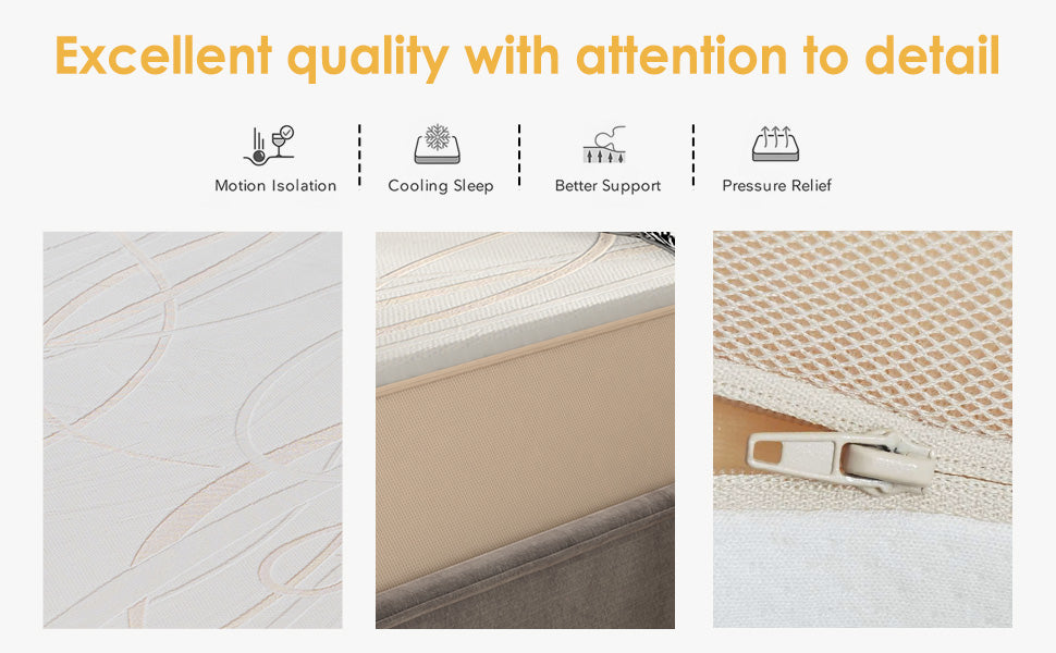 Bamboo 3 Zone Mattress, 10''Thickness Mattress for Cool Night & Pressure Relief, 7 Layers Of High Quality Materials, Plush Feel with Motion Isolating, Multiple Size.