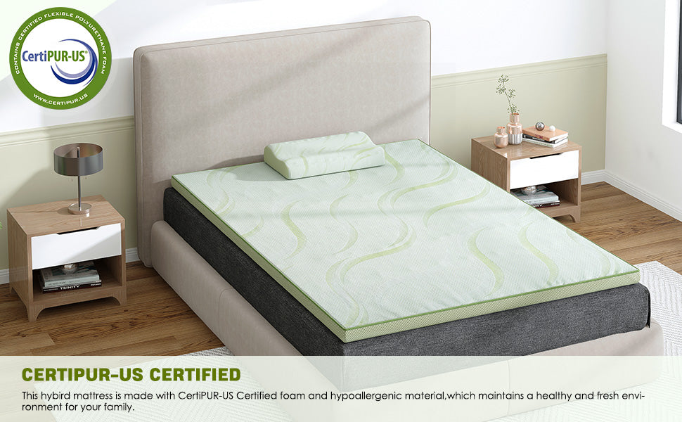 Aloe Vera Mattress, 2'' Memory Foam Mattress Topper, 30D Memory 1.2'' In White With 7 Zone/Egg Base Shape, With Pillow