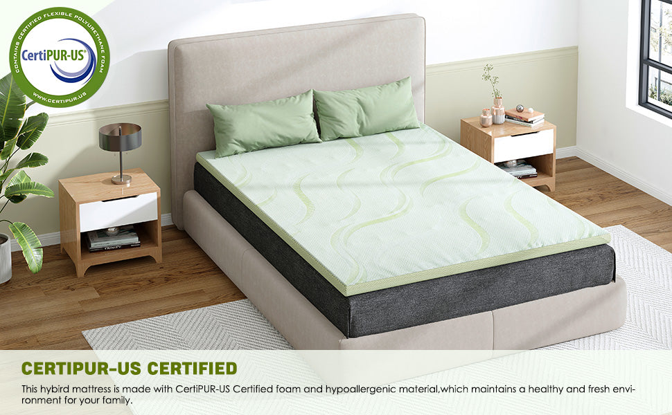 Aloe Vera Mattress, 1.6'' Memory Foam Mattress Topper, 25D PU Foam 1.6'' In Green With 3 Zone/Egg Base Shape, No Pillow