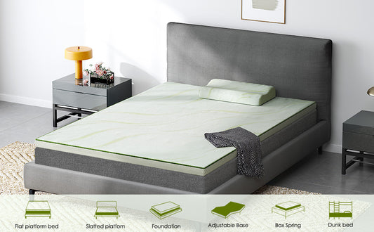 Aloe Vera Mattress, 2'' Memory Foam Mattress Topper, 30D Memory 1.2'' In White With 7 Zone/Egg Base Shape, With Pillow