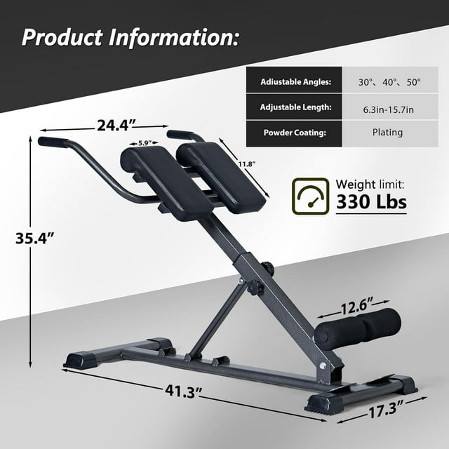 Soges Roman Chair Back Extension Machine, Hyperextension Bench for Hamstring, Glute and Lower Back, Adjustable and Foldable Exercise Equipment for Home Gym