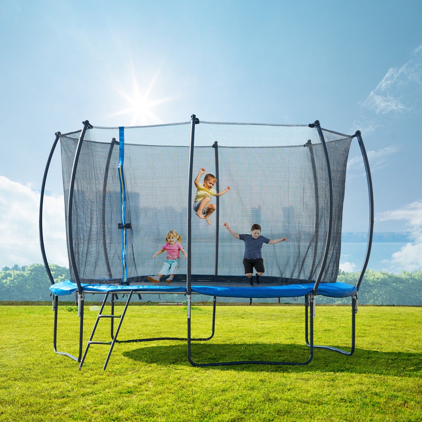 Soges 1200LBS 12FT Trampoline for Kids and Adults,Trampoline with Enclosure,Recreational Trampoline with Ladder, Outdoor Heavy Duty Trampoline ASTM Approved Round Trampoline Capacity for 4-5 Kids