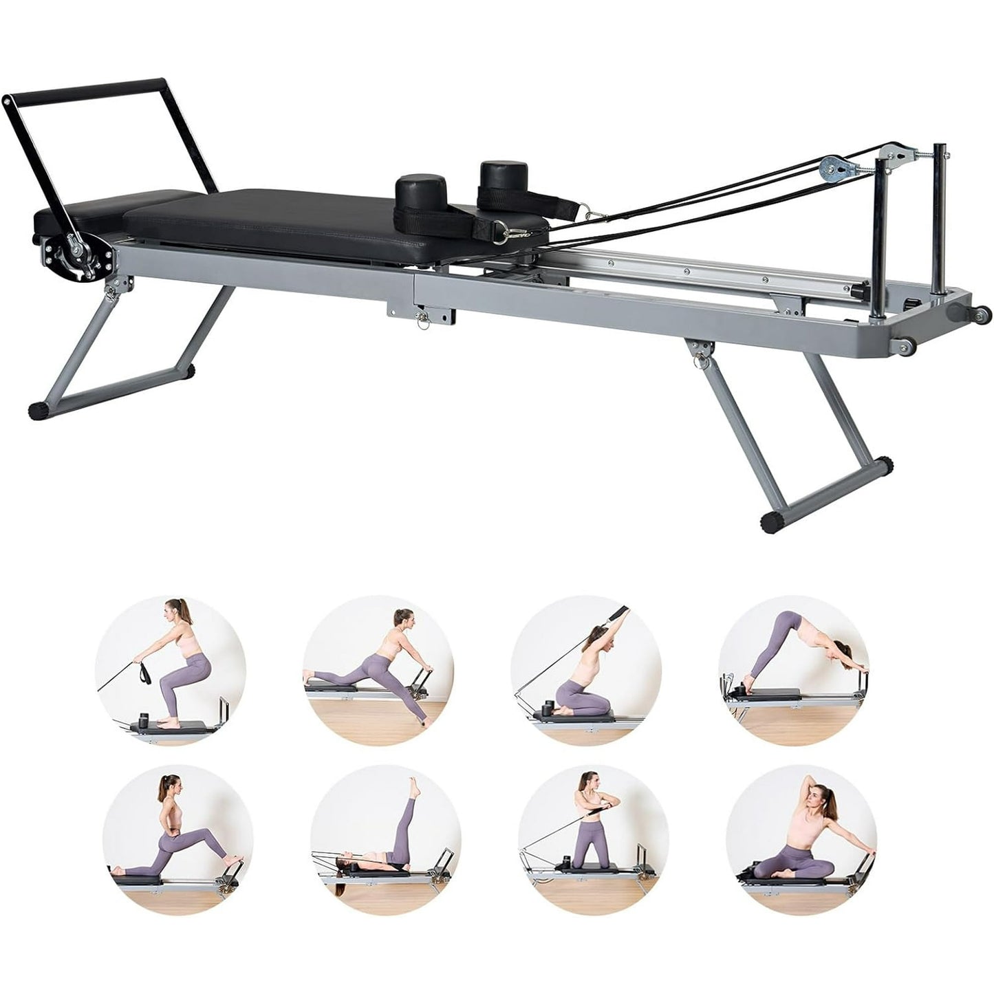 Soges Pilates Reformer Machine for Home Gym Workout, Foldable Pilates Equipment with High Strength Alloy Springs for Beginners, Up to 330lbs Weight Capacity