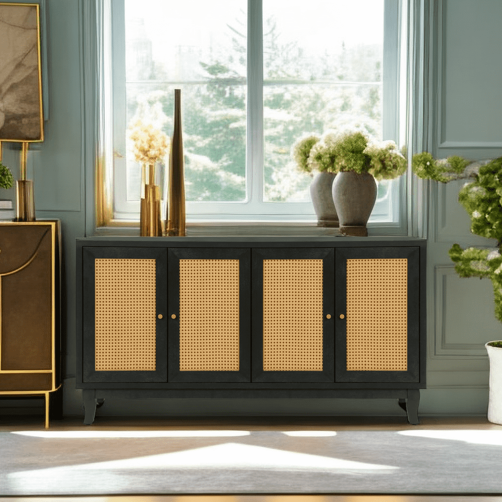 SogesPower Handcrafted Premium Grain Panels,Rattan Sideboard Buffer Cabinet,Accent Storage Cabinet