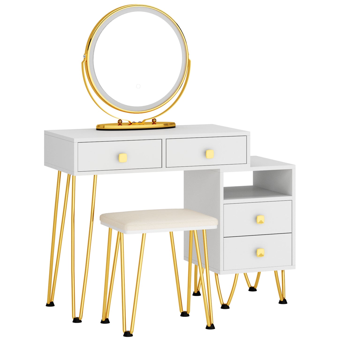 SogesPower Dressing Table with Garden Mirror with Solid Wood Frame- White