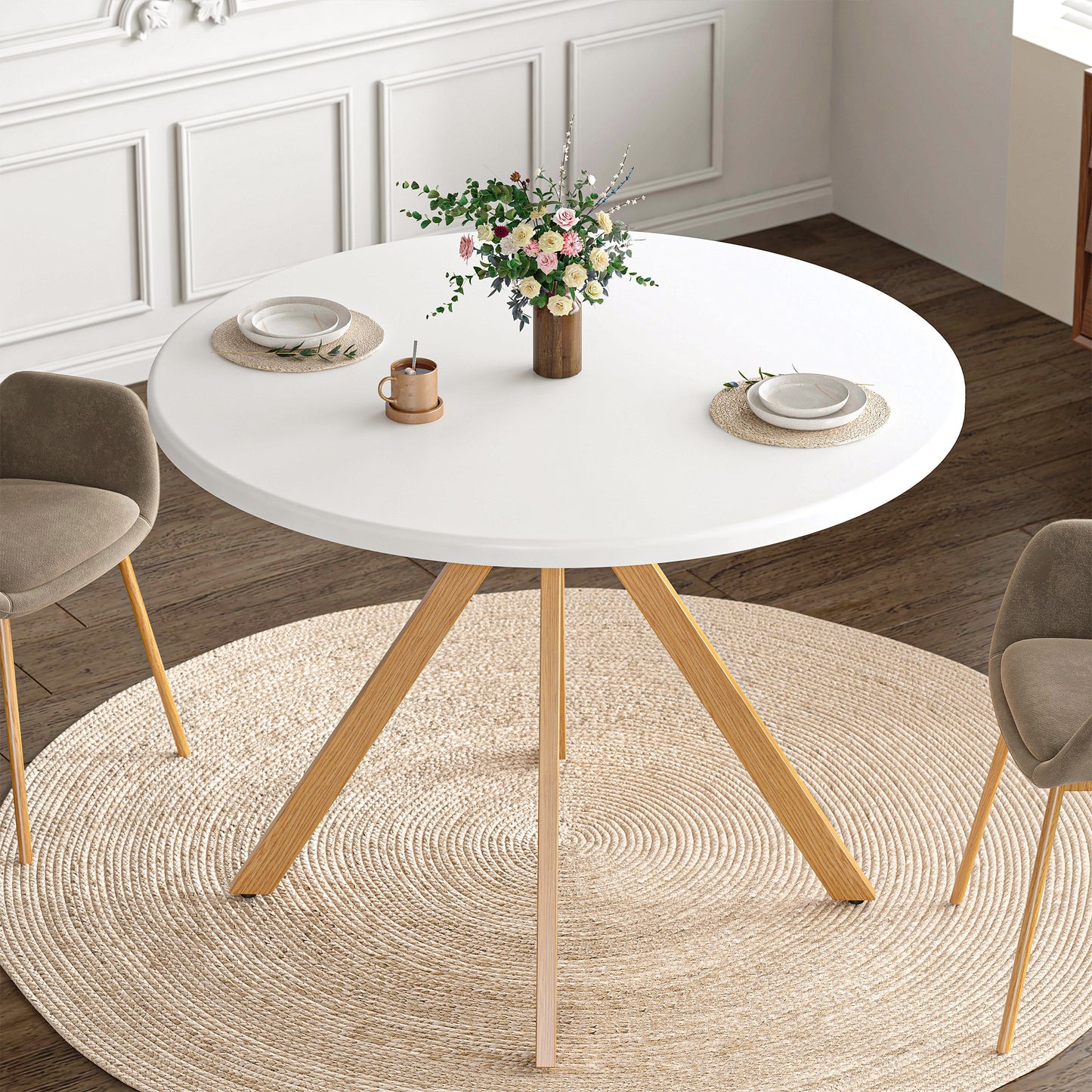 Soges Wood Round Dining Table for Kitchen Dining Room, 39.4inch Modern Dining Table with Metal Legs, Walnut