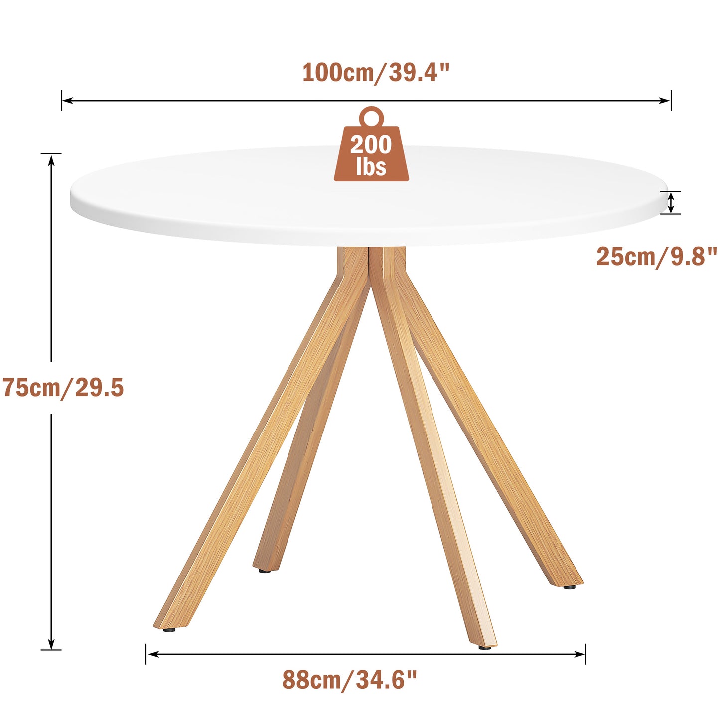 Soges Wood Round Dining Table for Kitchen Dining Room, 39.4inch Modern Dining Table with Metal Legs, Walnut