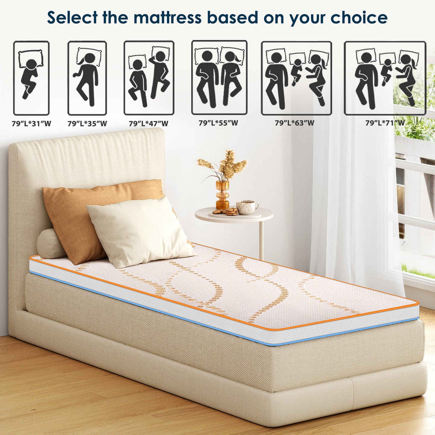 1.6 Inch Memory Foam Mattress With Multiple Size High Density Cooling Pad Pressure Relief Bed Topper