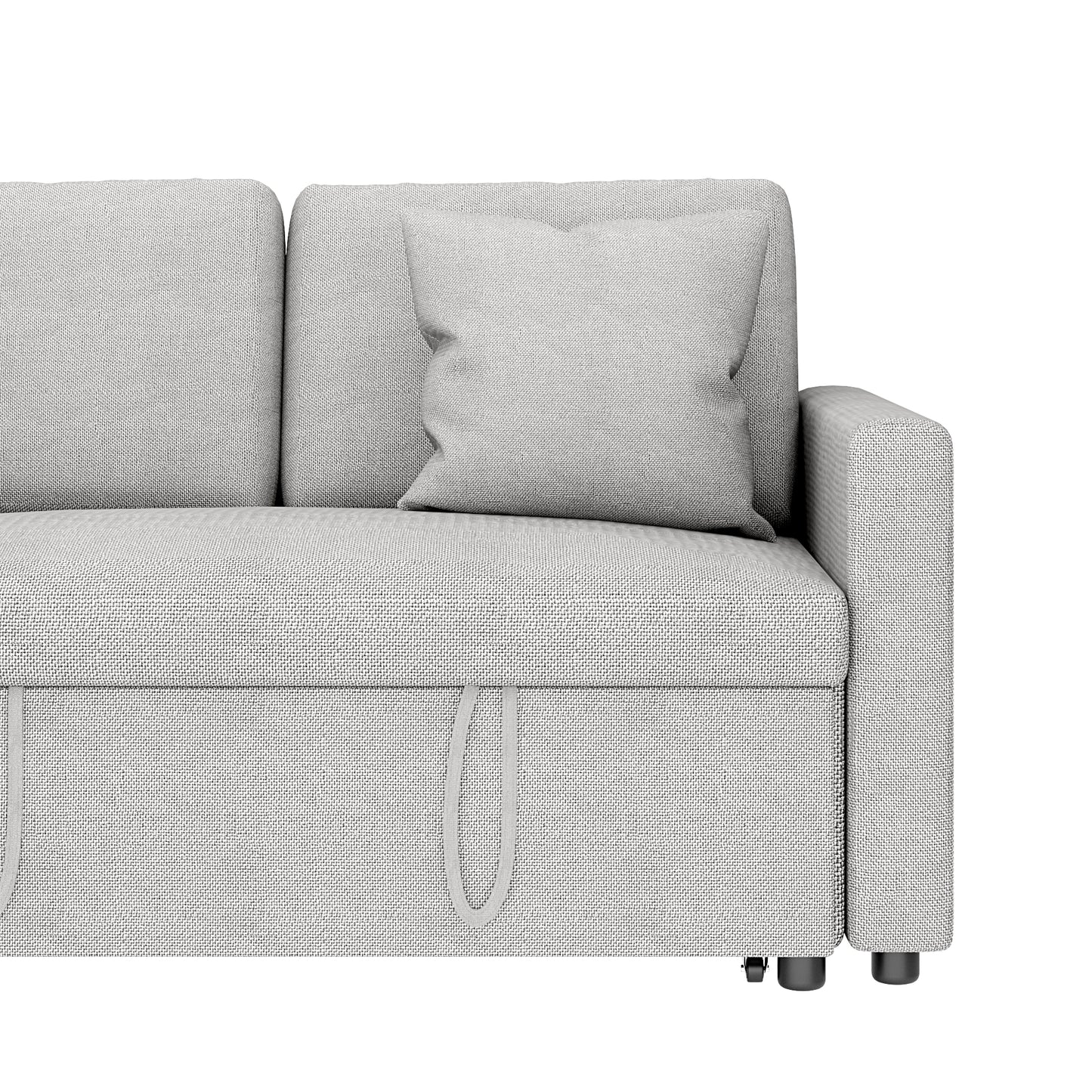 SogesPower 85" Sofa Set with Storage Chaise, Linen Fabric 3 Seater Couch, Light Gray