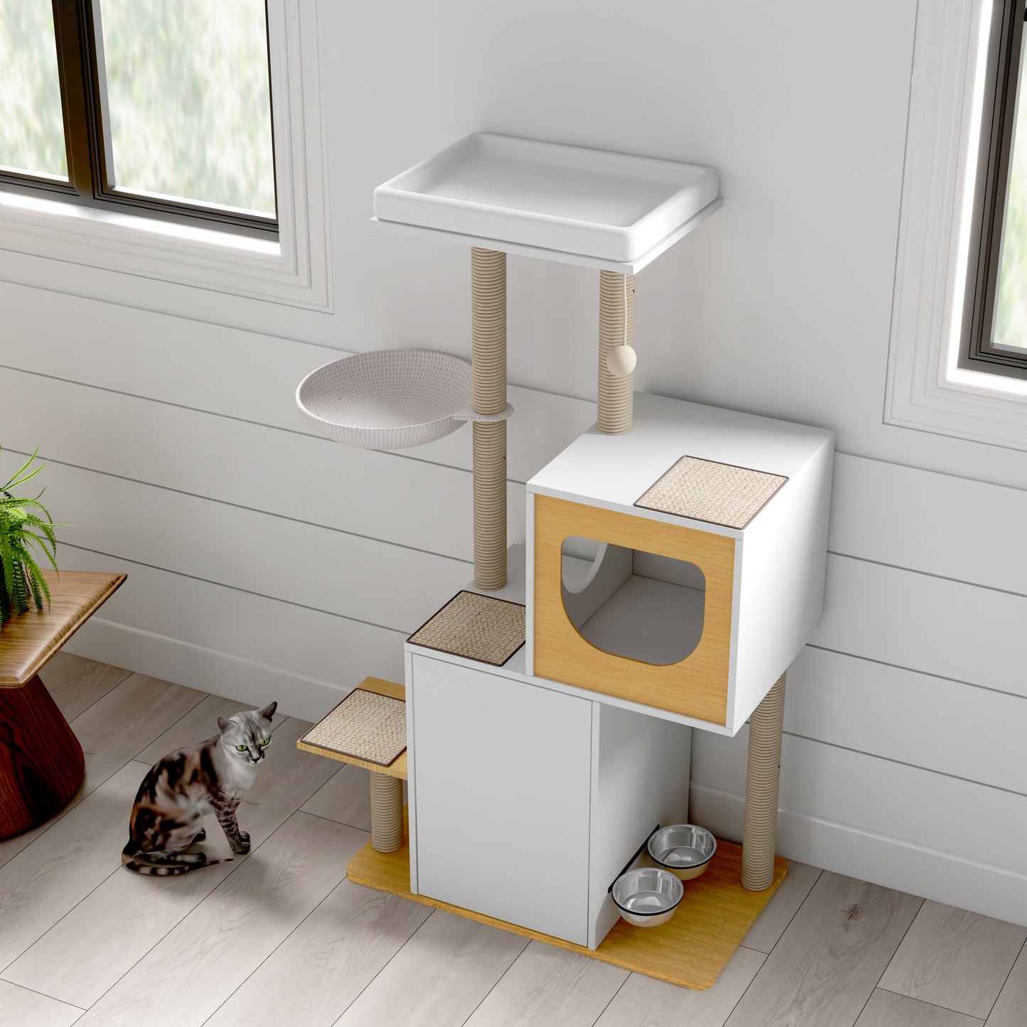 SogesPower Cat Tree Tower, Cat Tower House with Scratcher Post, Cat Furniture with Resting Bed and Scratching Pads