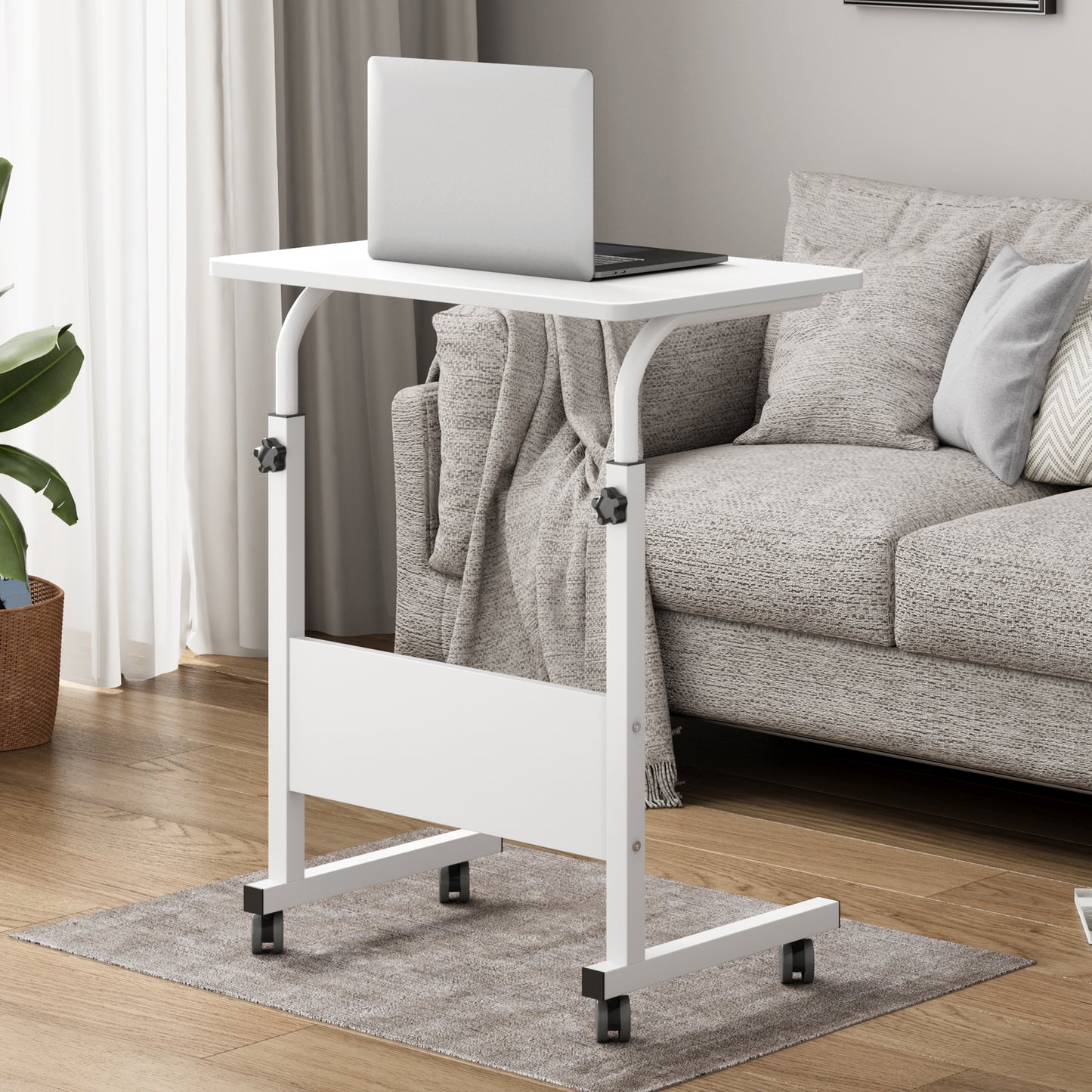 SogesPower Standing Computer Desk with Wheels, Movable Side Desk, Sitting Desk Height Adjustable- White