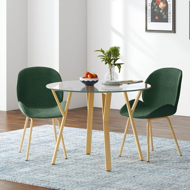 Soges Round Dining Table 39inch Tempered Glass Table for Kitchen Dining Room, Oak
