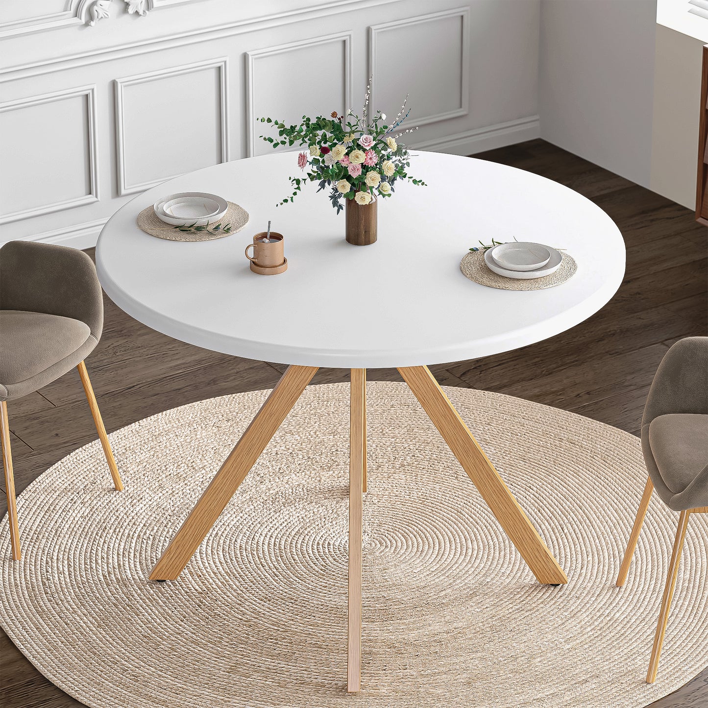 SogesPower Stylish Round Dining Table with Walnut Legs