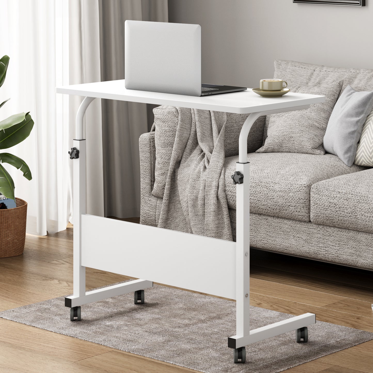 SogesPower C-Shaped Standing Computer Desk with Wheels, Movable Side Desk, Height Adjustable
