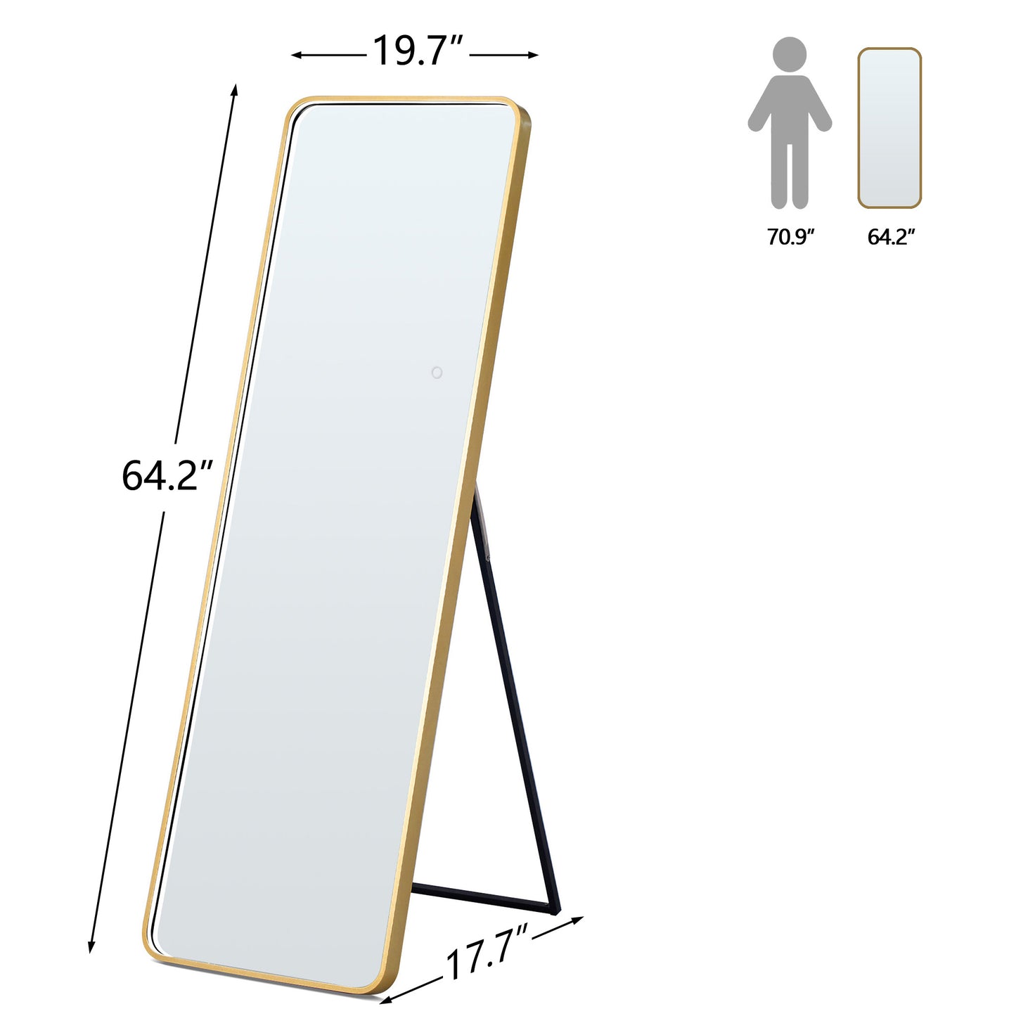 Soges Premium Full-Length Dressing Mirror with Floor Stand, Built-in LED Lights Golden